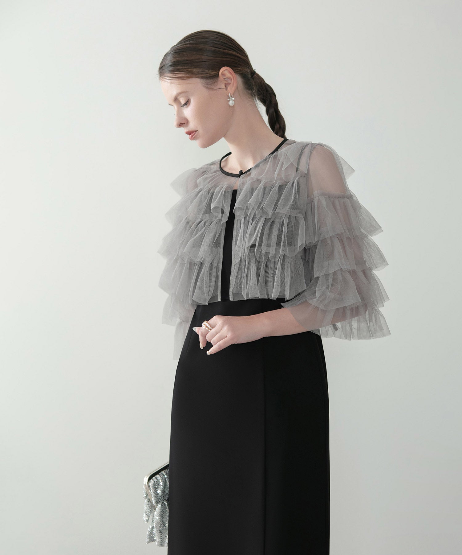 【当日発送】ティアードチュールボレロ フリルIラインワンピースドレス