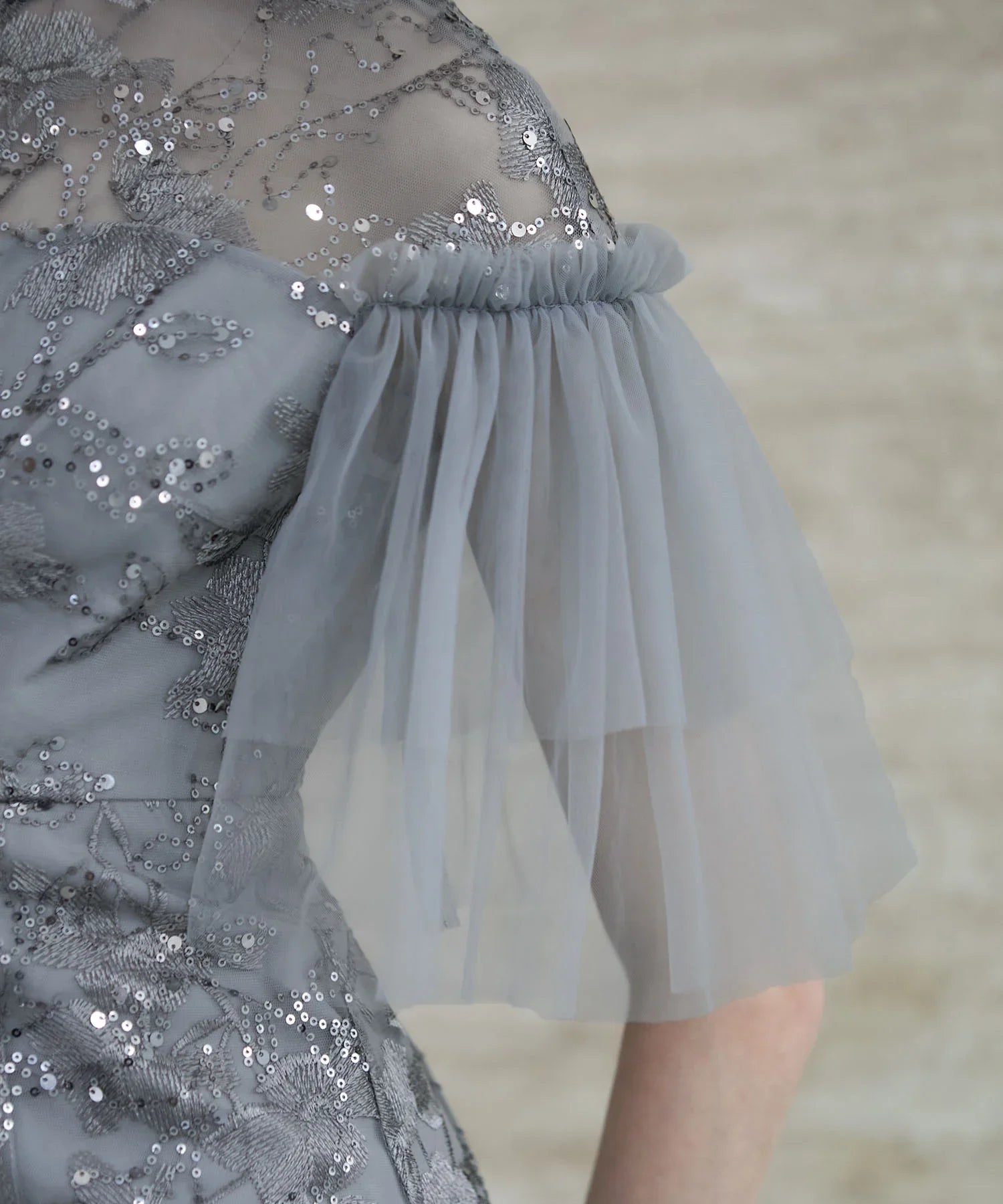 【当日発送】フラワースパンコールチュールスリーブIラインドレス