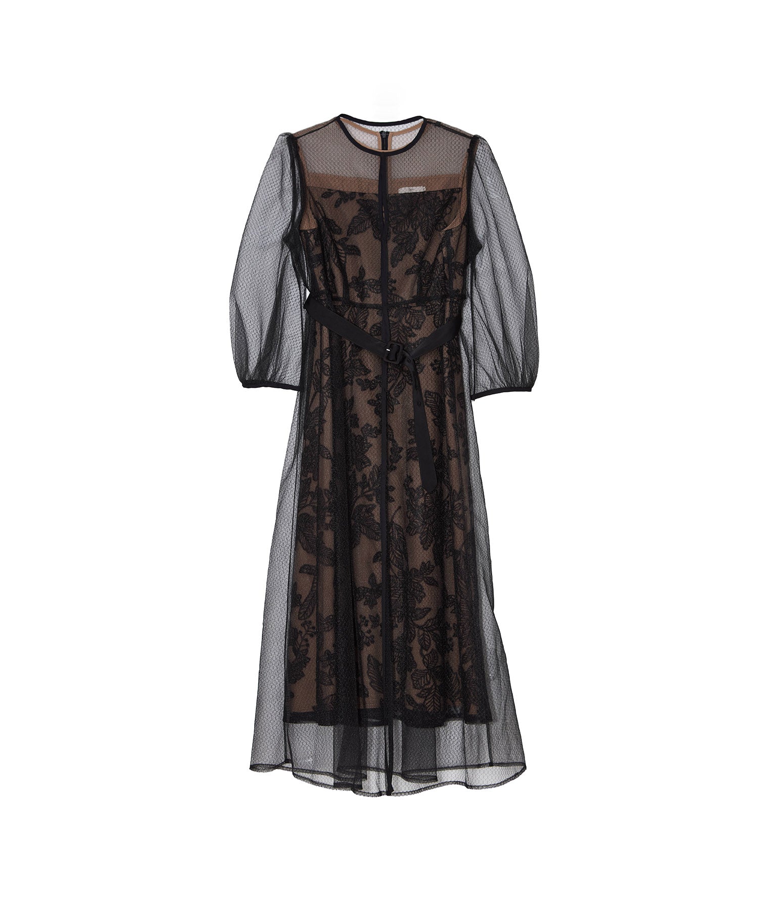 チュールパイピングリーフベルトAラインワンピースドレス結婚式パーティー成人式 レジャ Leja チュールパイピングリーフベルトAラインドレス