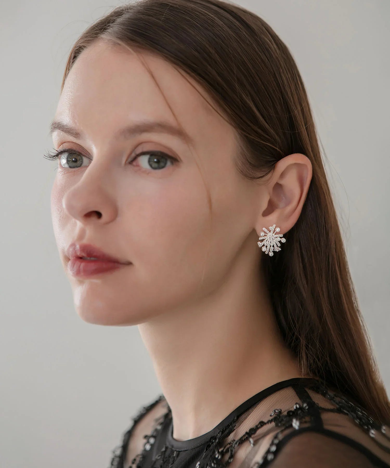 【当日発送】スノーフラワーパールビジューデザインピアス