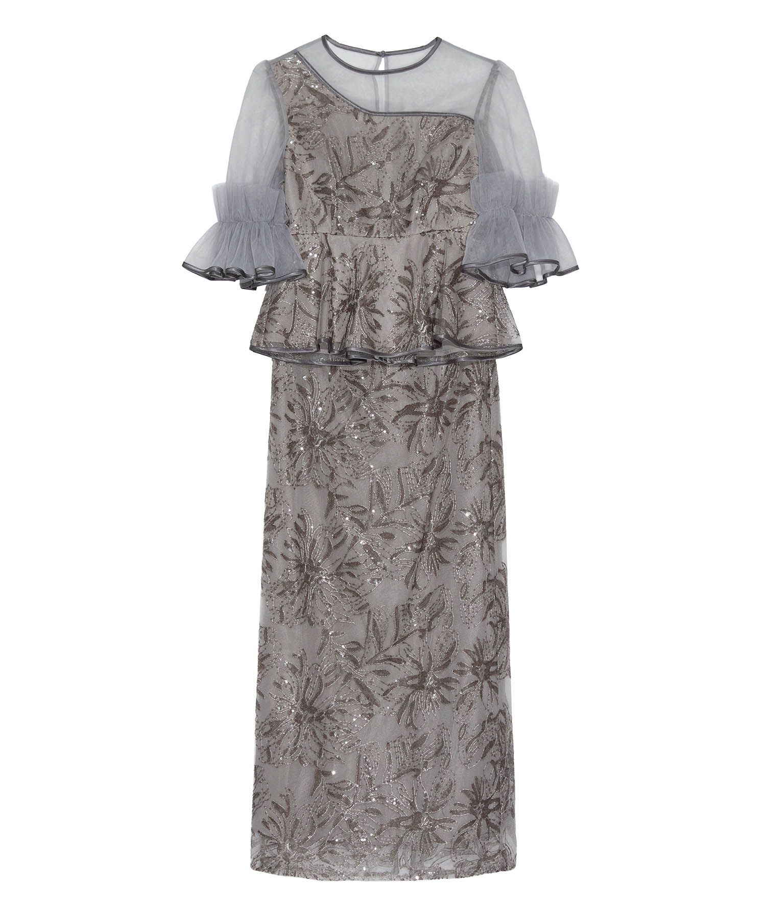 【当日発送】アシンメトリーシアーフラワースパンコールフリルチュール セットアップドレス