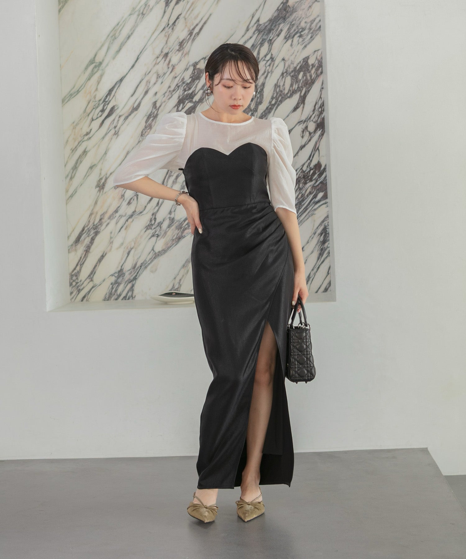 【LEJA LUXE】2WAYフラワーオフショルダースリットドレス