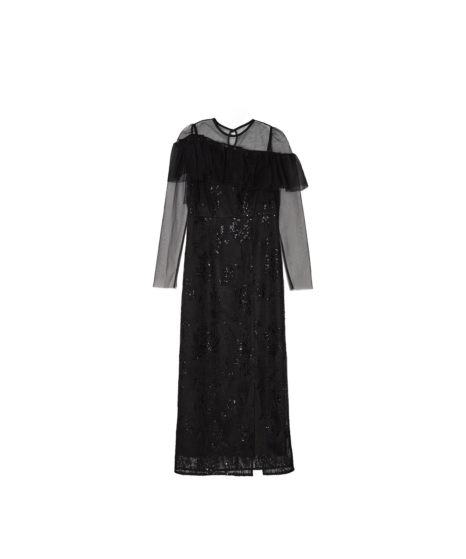 【LEJA】2WAYアシンメトリーフリルチュールフラワーIラインワンピースドレス 当日発送】2WAYアシンメトリーフリルチュールフラワーIライン