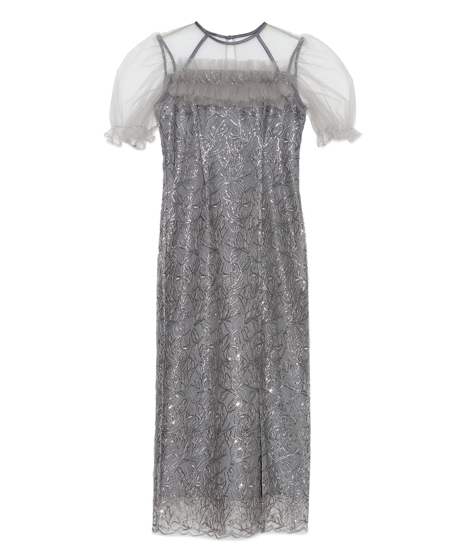 【当日発送】チュールフラワースパンコールIラインワンピースドレス