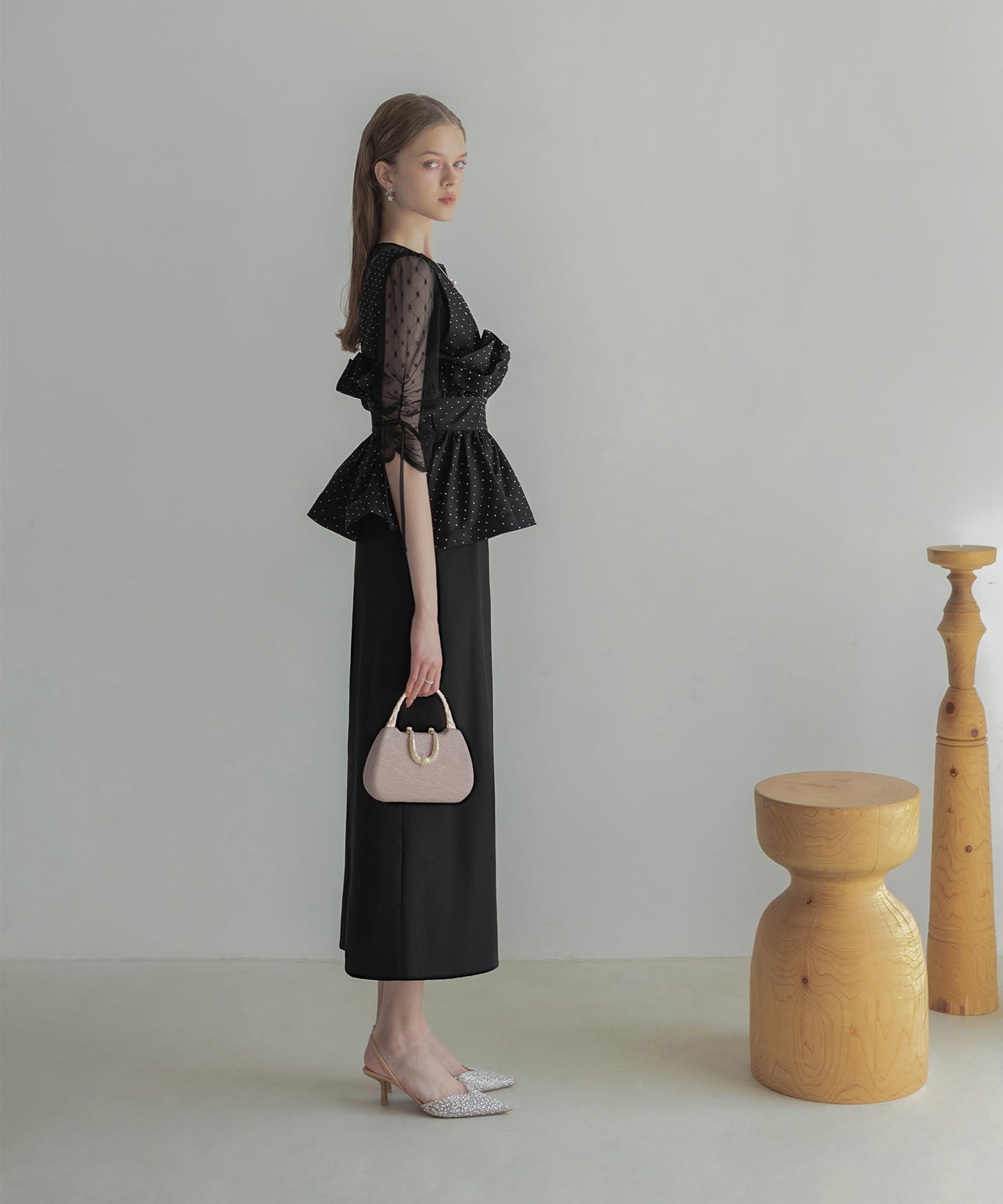 当日発送】ドットストーンペプラムチュールワンピース結婚式ドレス