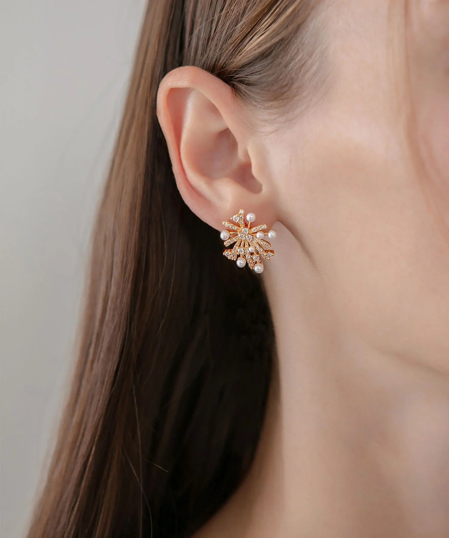 【当日発送】スノーフラワーパールビジューデザインピアス