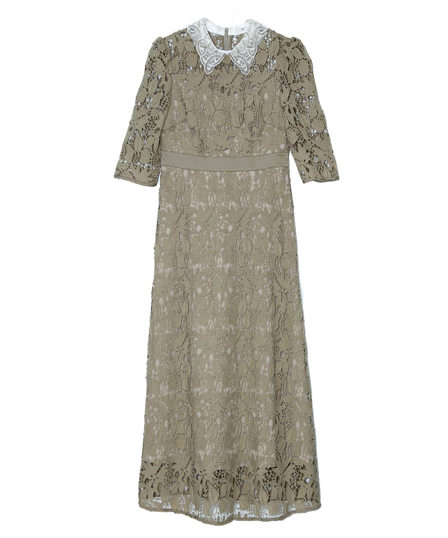 一部当日発送】花柄レースビジューカラーAラインワンピース結婚式ドレス