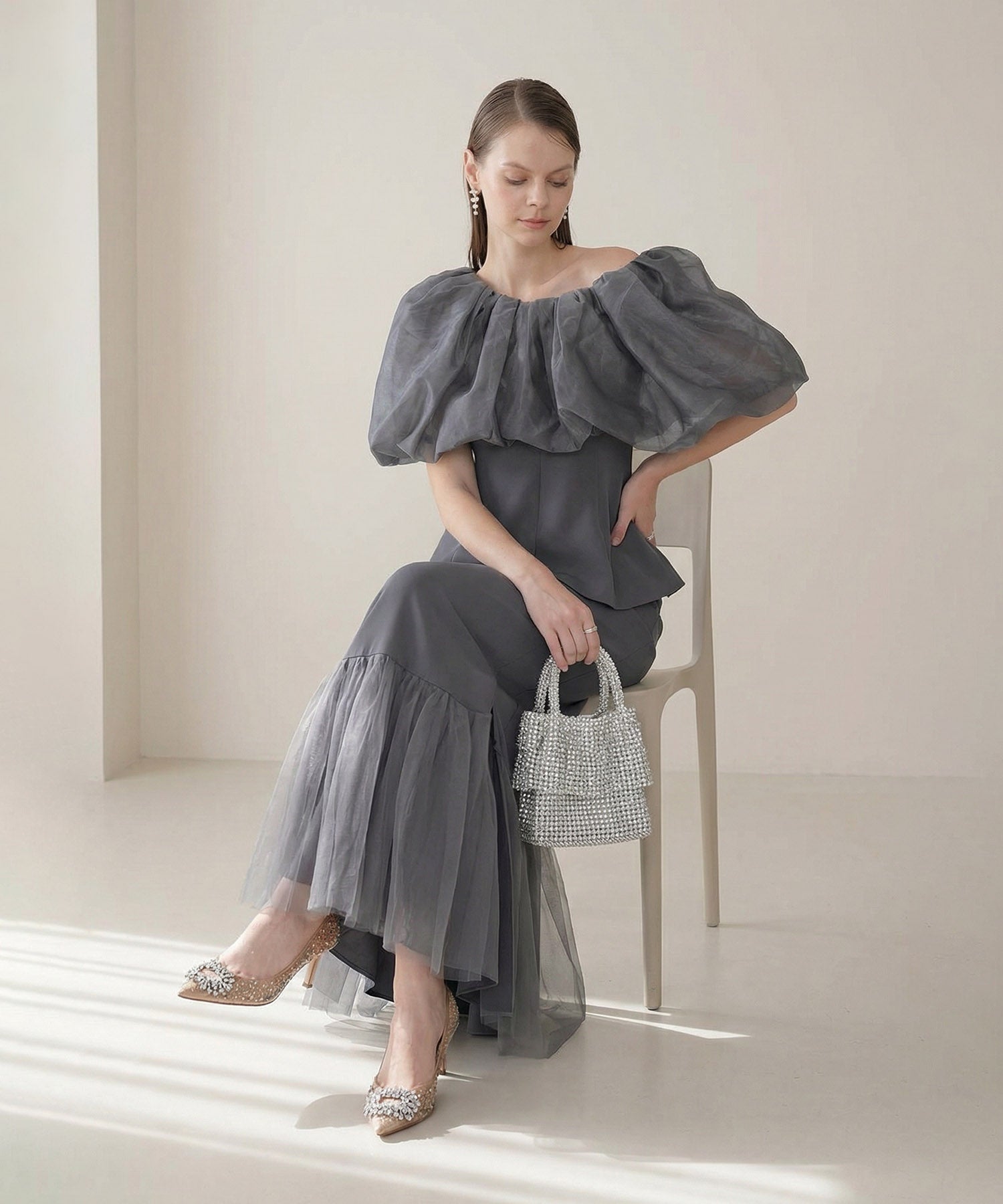 【当日発送】シアーチュールオフショルセットアップドレス