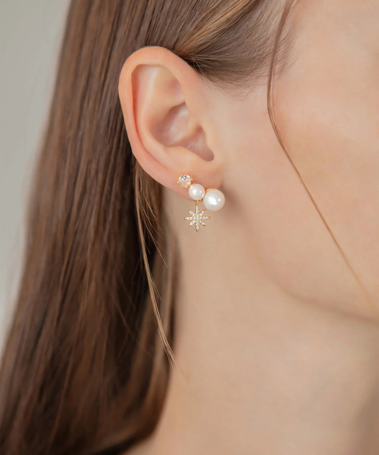 【当日発送】エレガントパールスタービジューデザインピアス