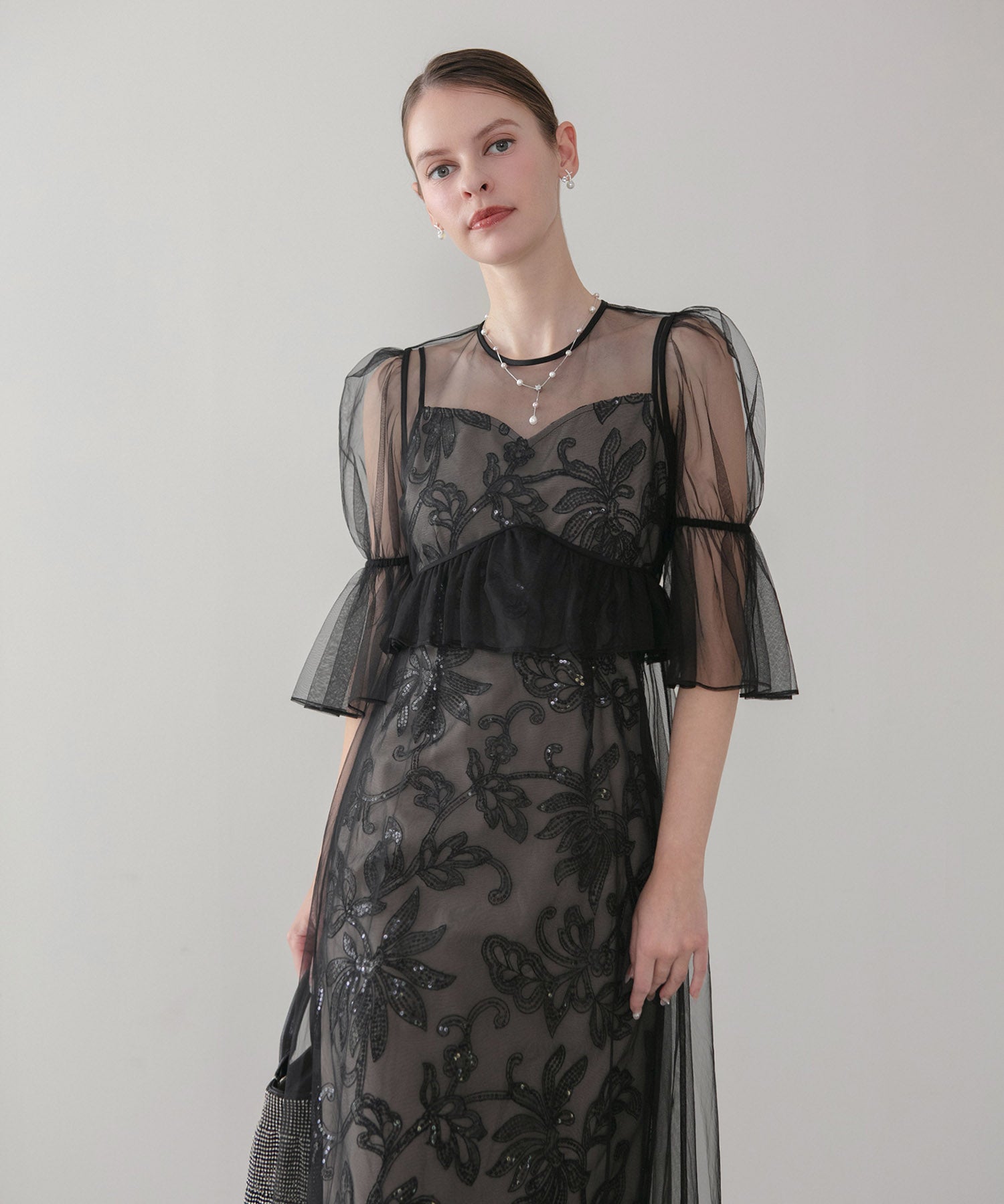 【COMING SOON】フラワースパンコールチュールシアーワンピースキャミワンピースドレス