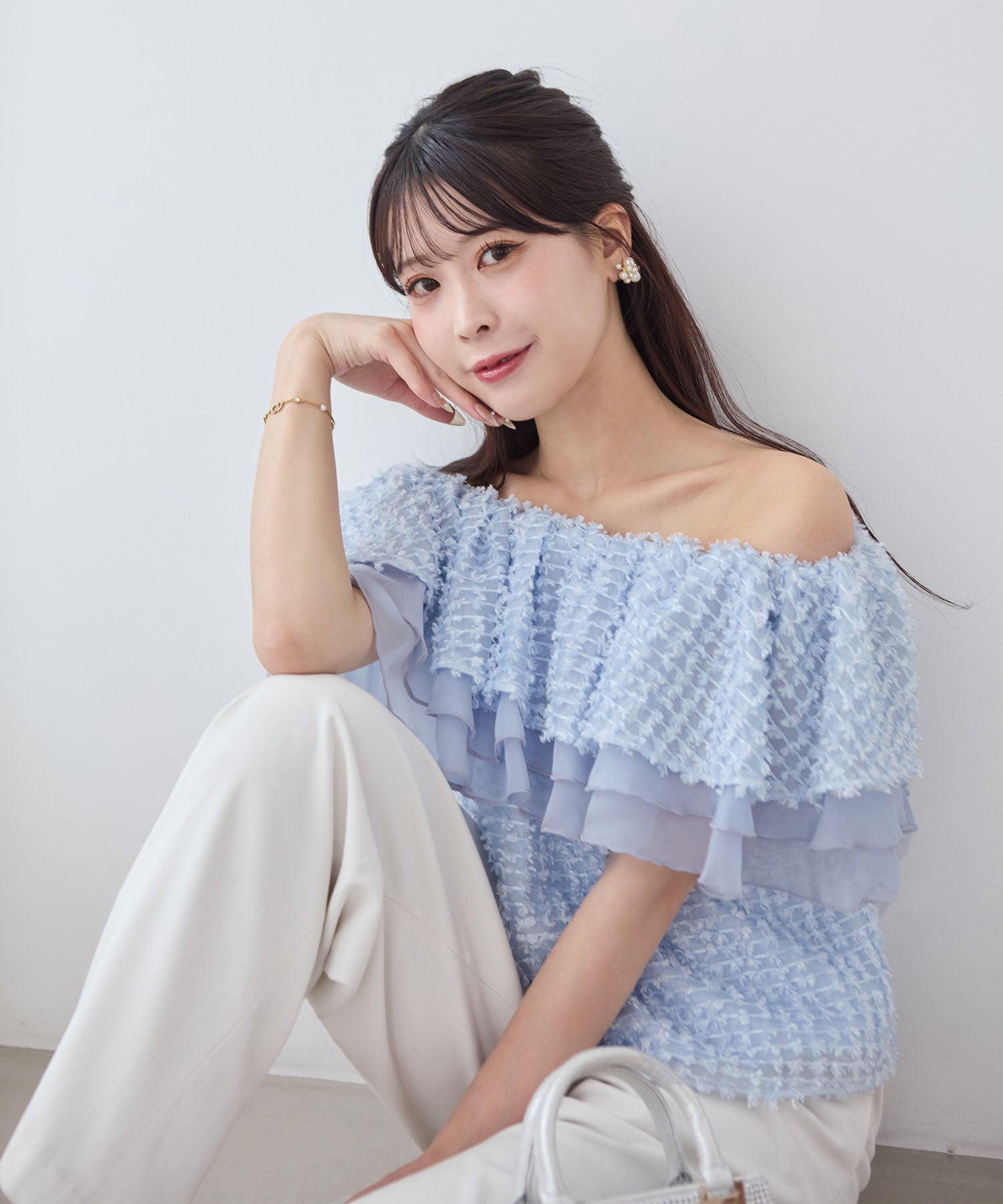 【COMING SOON】3WAYオフショルフリンジシアーレイヤードトップス