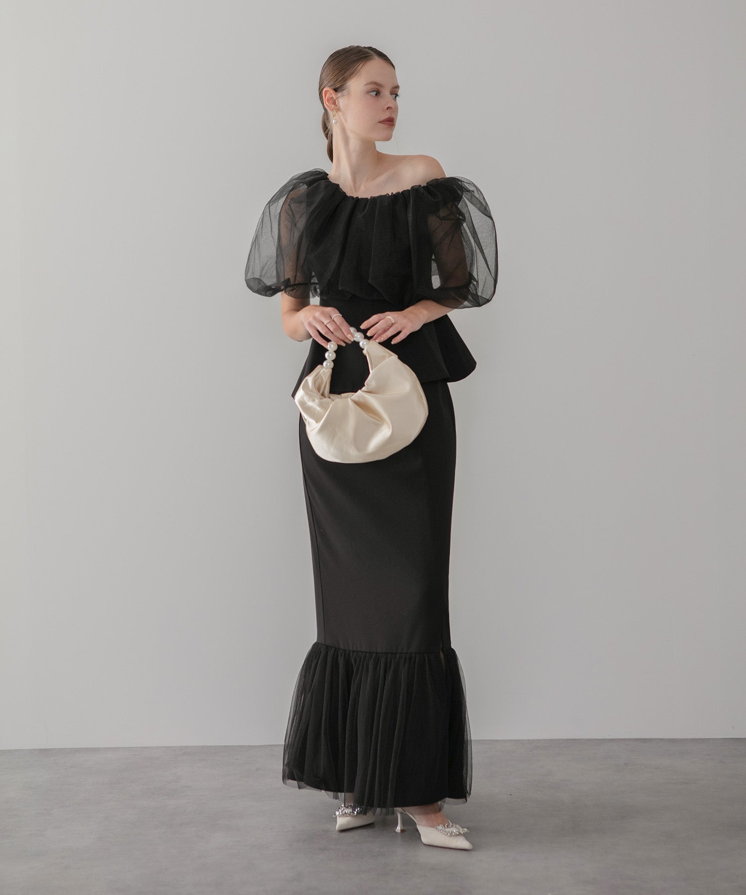 【当日発送】シアーチュールオフショルセットアップドレス