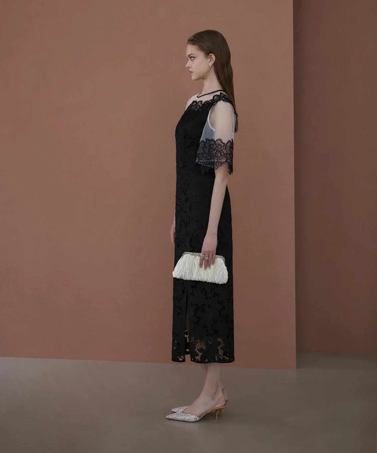 【当日発送】シアーレースフラワーIラインドレス