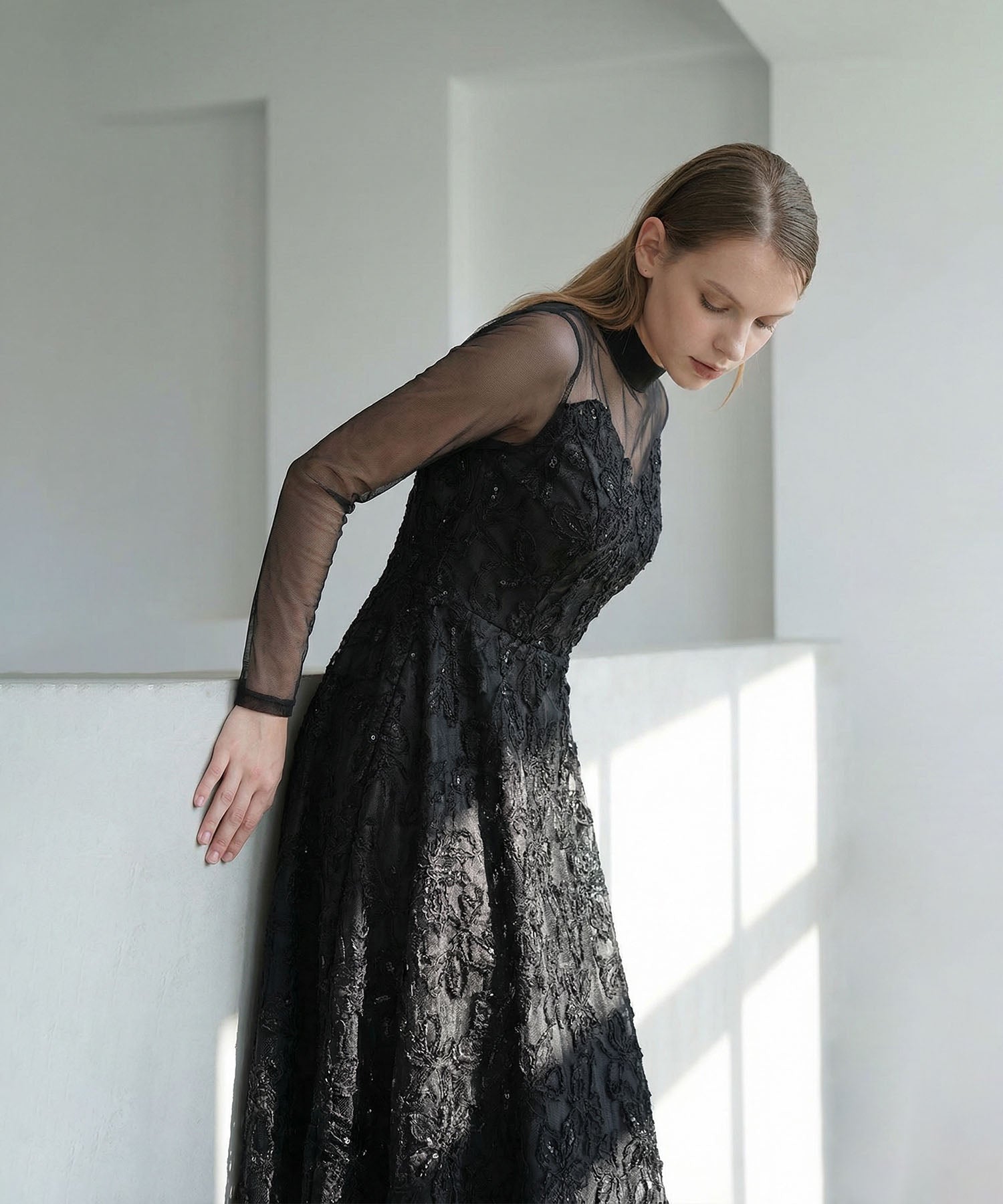 LEJA シアーフラワーレースレイヤードワンピース Leja（レジャ） ドレス 「LEJA」シアーフラワーレースレイヤード