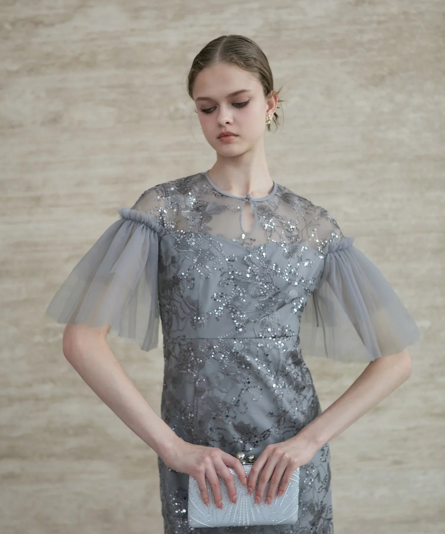 LEJA フラワースパンコールチュールフリルIラインドレス M Leja レジャ フラワースパンコールチュールフリルIラインドレス