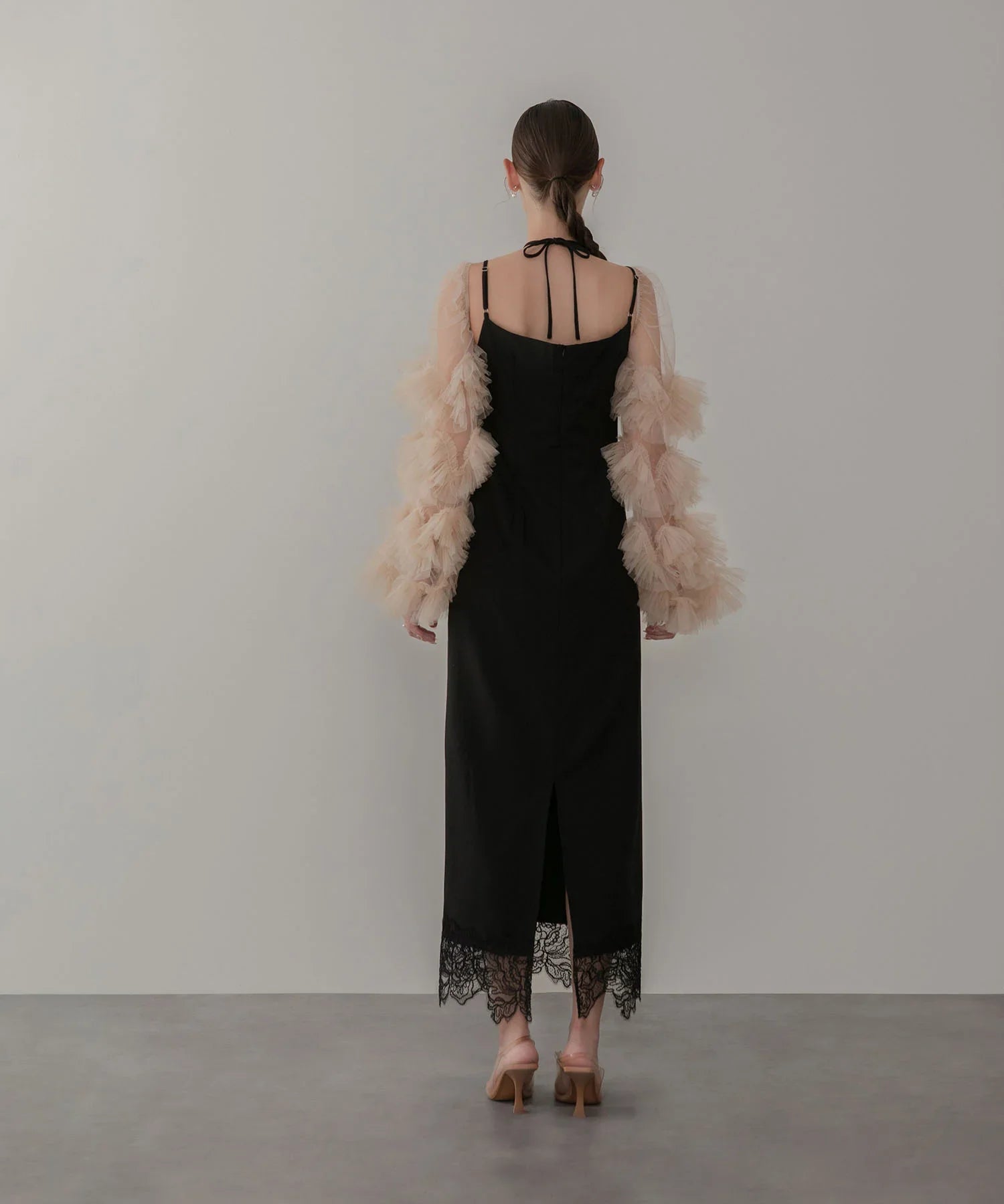 【当日発送】チュールフリルスリーブベストセットワンピースドレス