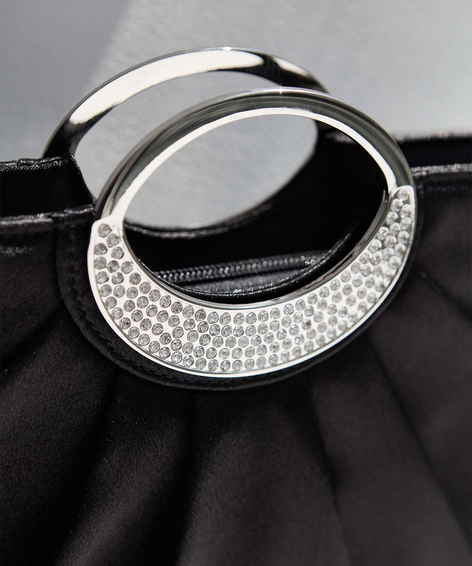 【一部当日発送】サテンプリーツリングハンドル2WAYクラッチバッグ