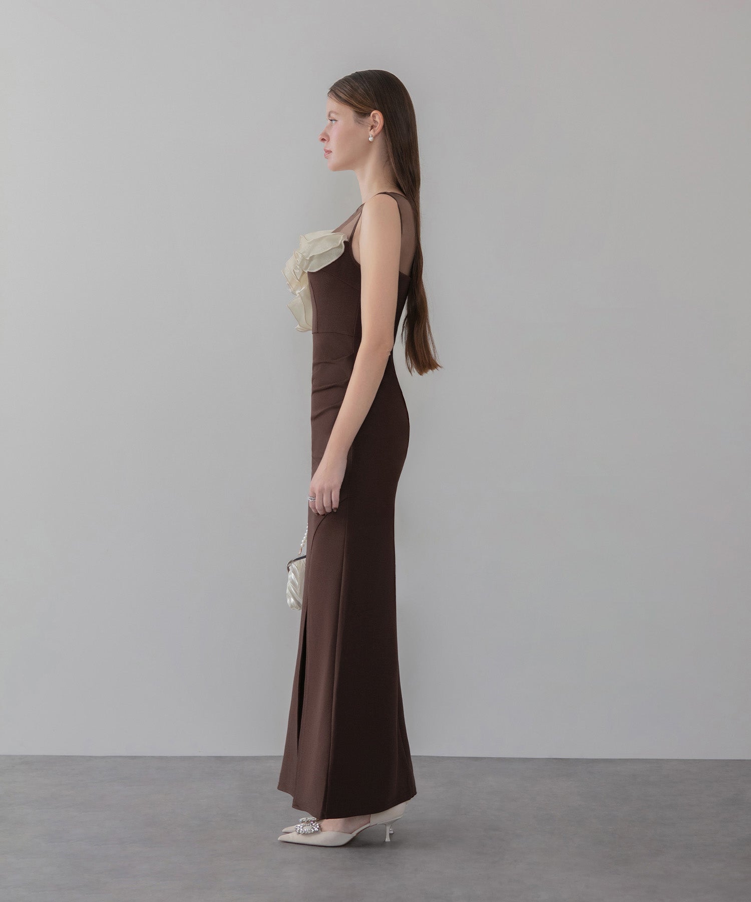 【当日発送】アシンメトリーフリルスリットマーメイドドレス