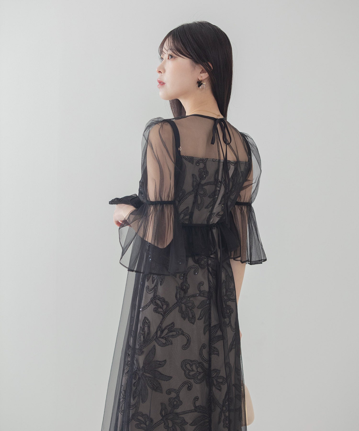 【新品タグ付】LEJA フラワースパンコールチュールシアーキャミワンピースドレス 当日発送】フラワースパンコールチュールシアーキャミワンピースドレス