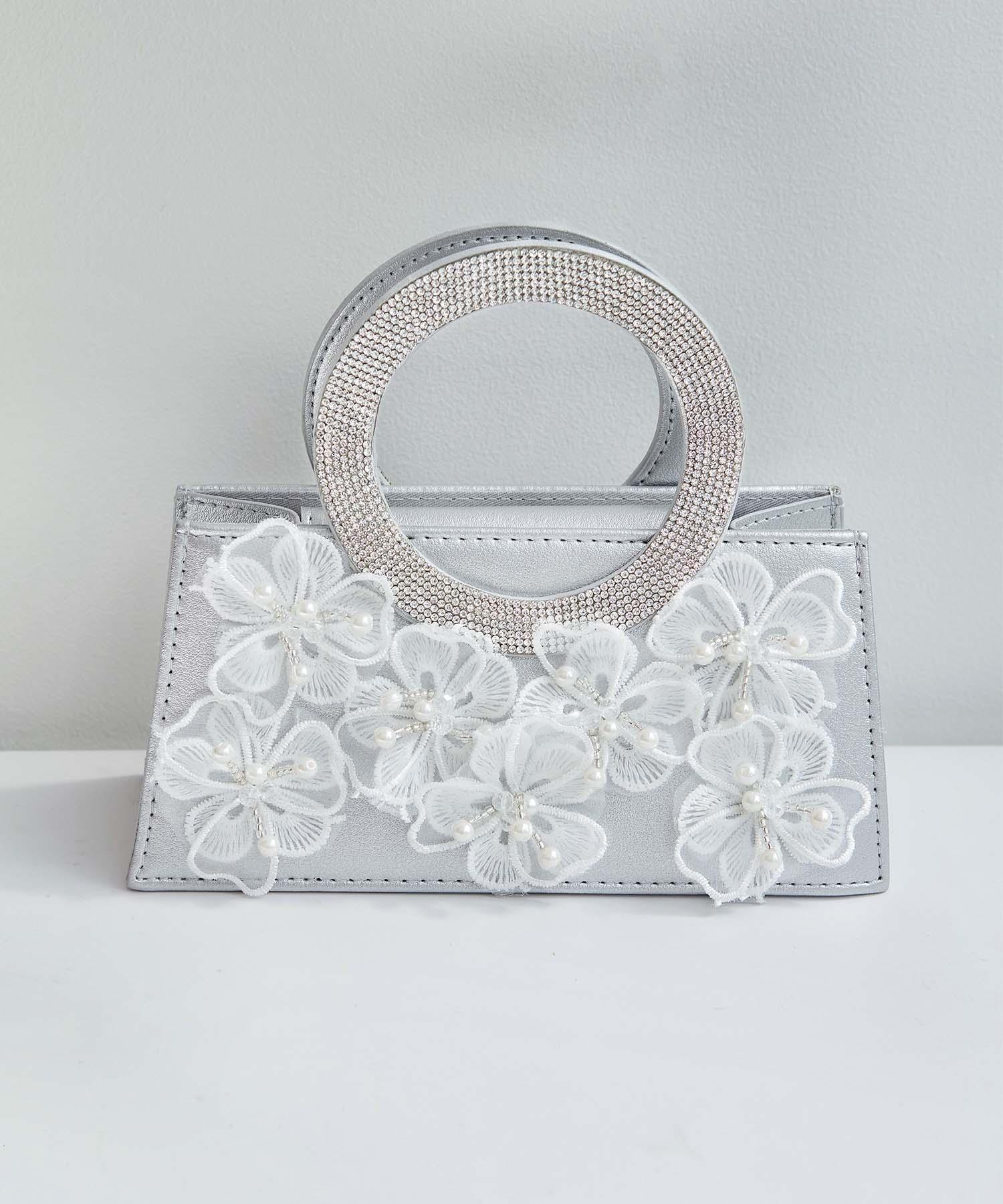 【一部当日発送】フラワービジューラウンドハンドル2wayバッグ