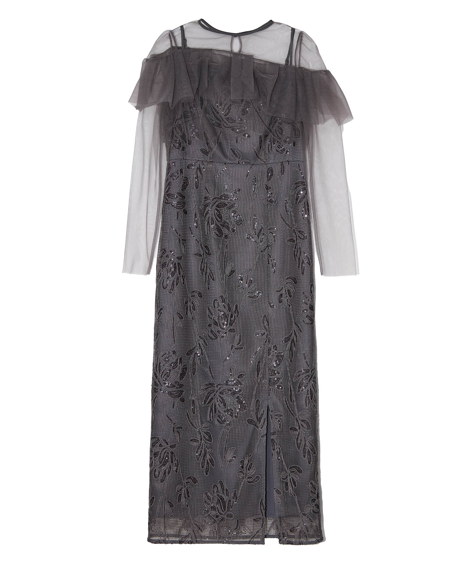 【当日発送】2WAYアシンメトリーフリルチュールフラワーIラインワンピースドレス