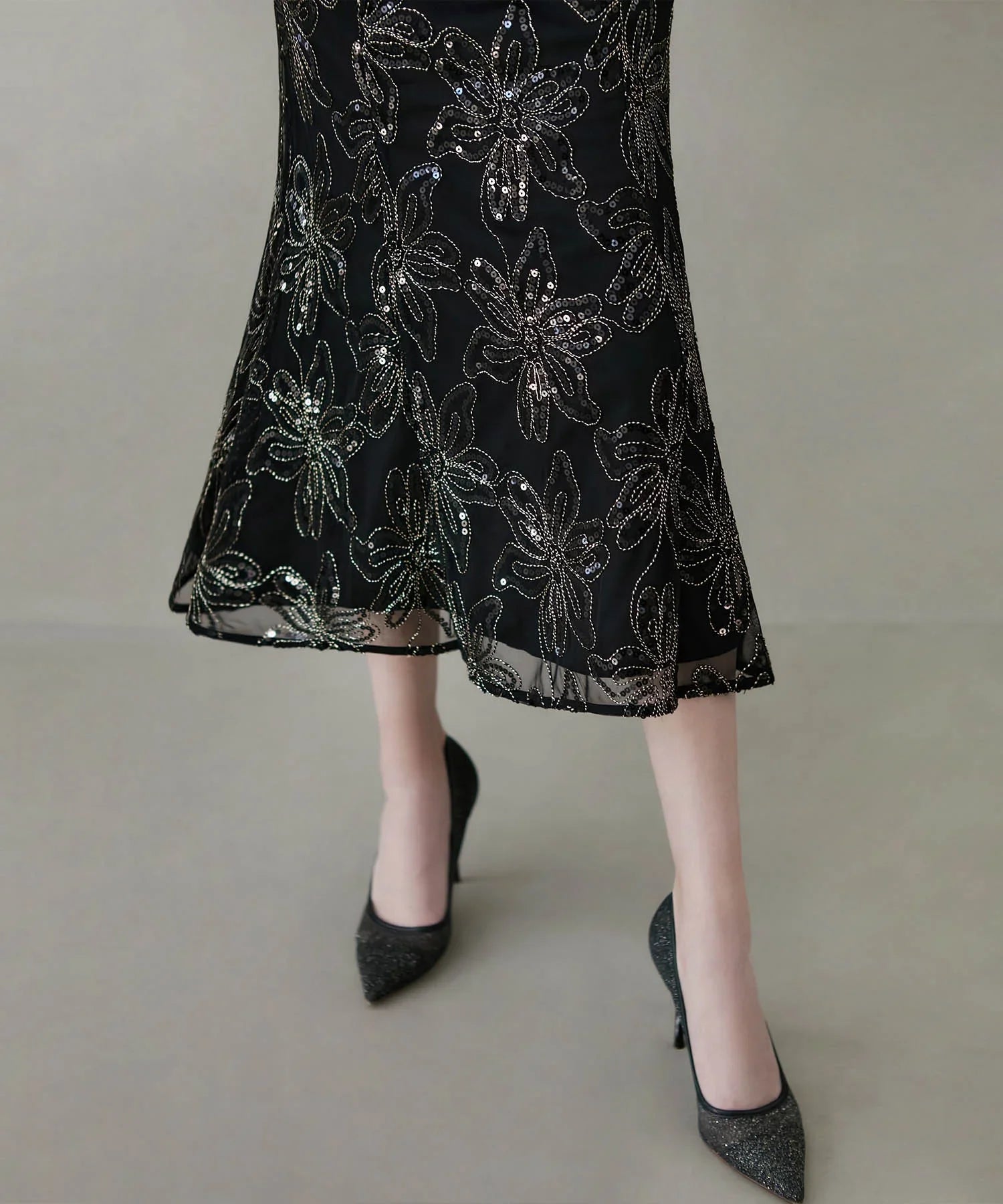 【予約販売】スパンコールフラワーリボンチュールワンピースドレス