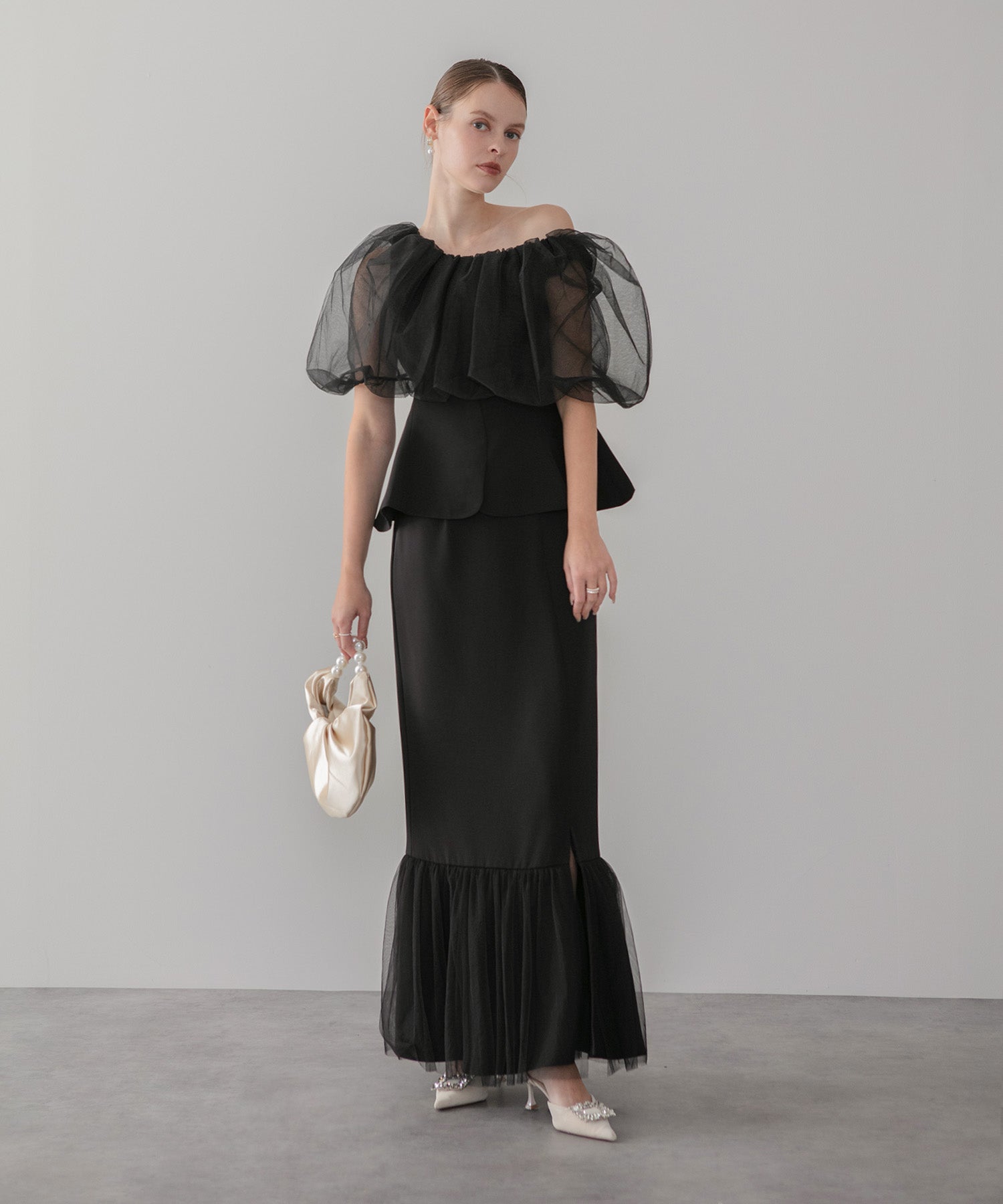 【当日発送】シアーチュールオフショルセットアップドレス