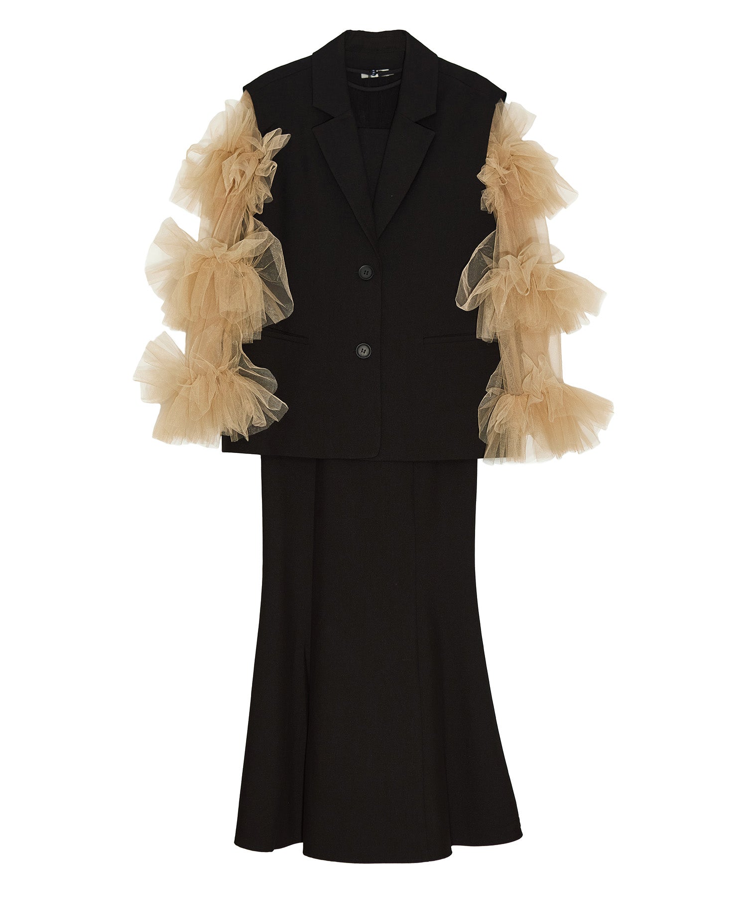 【当日発送】ボリュームチュールスリーブベストセットアップドレス