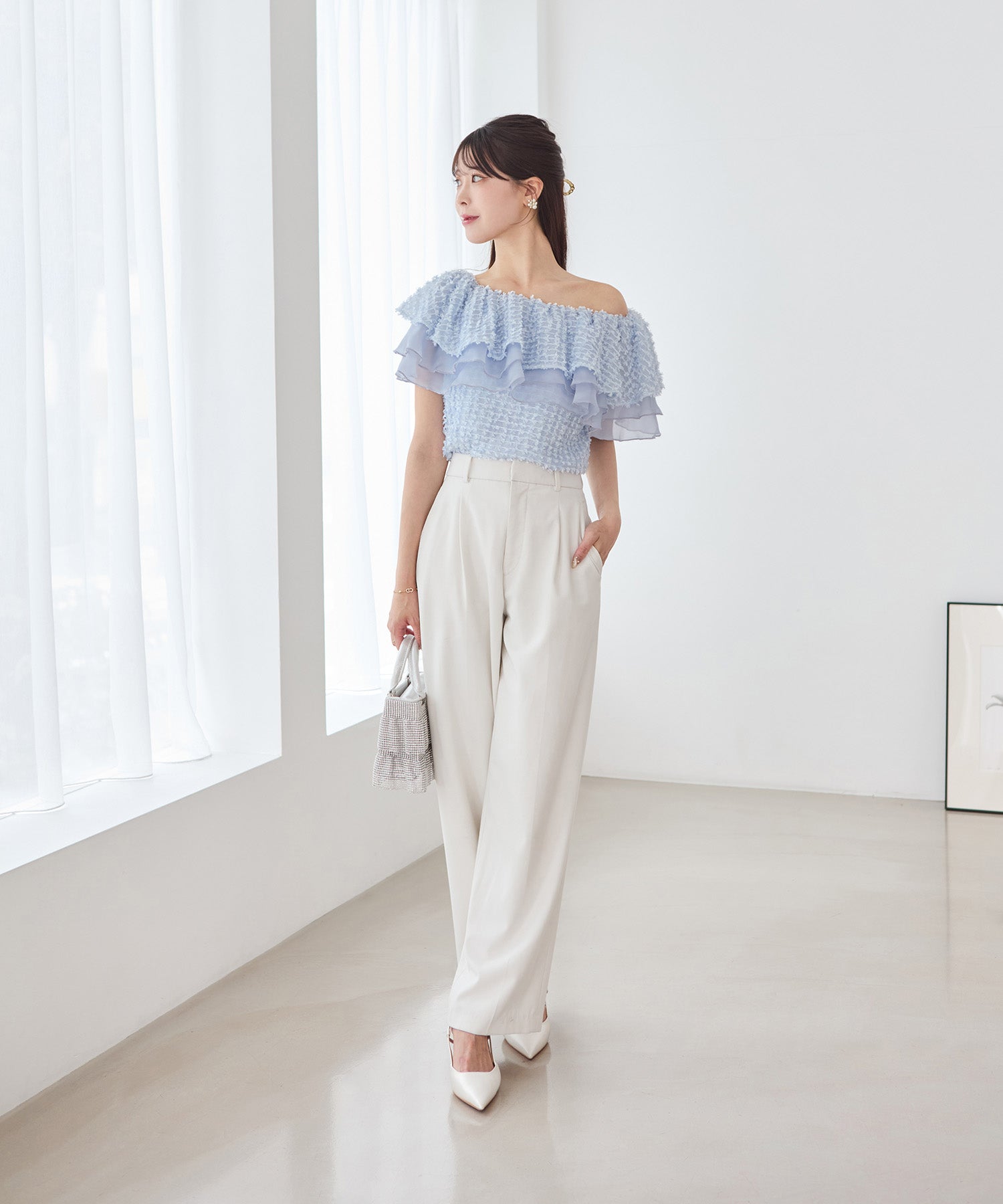 【COMING SOON】3WAYオフショルフリンジシアーレイヤードトップス