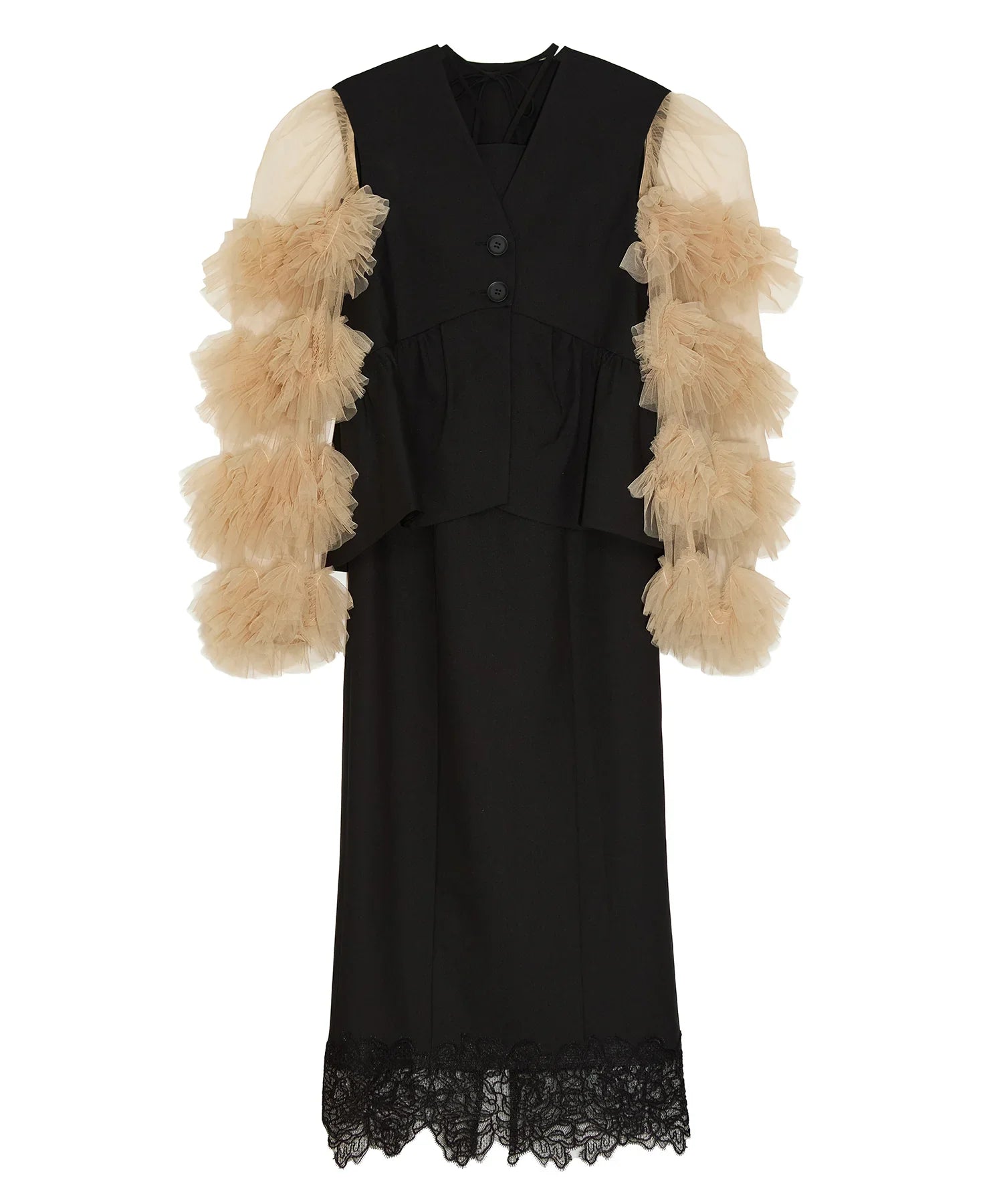 【当日発送】チュールフリルスリーブベストセットワンピースドレス