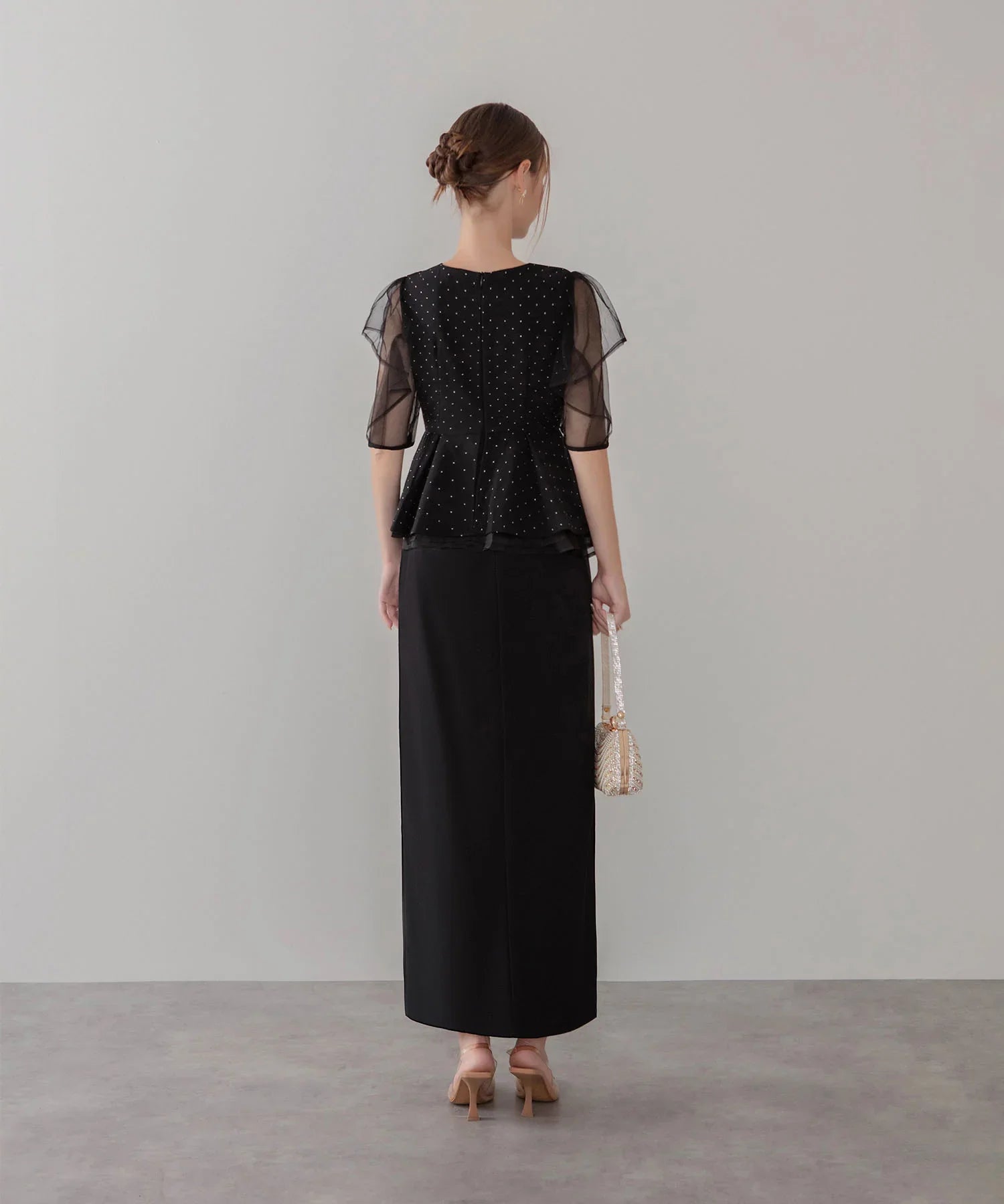 LEJA ドットストーンペプラムチュールワンピースドレス 当日発送】ドットストーンペプラムチュールワンピース結婚式ドレス