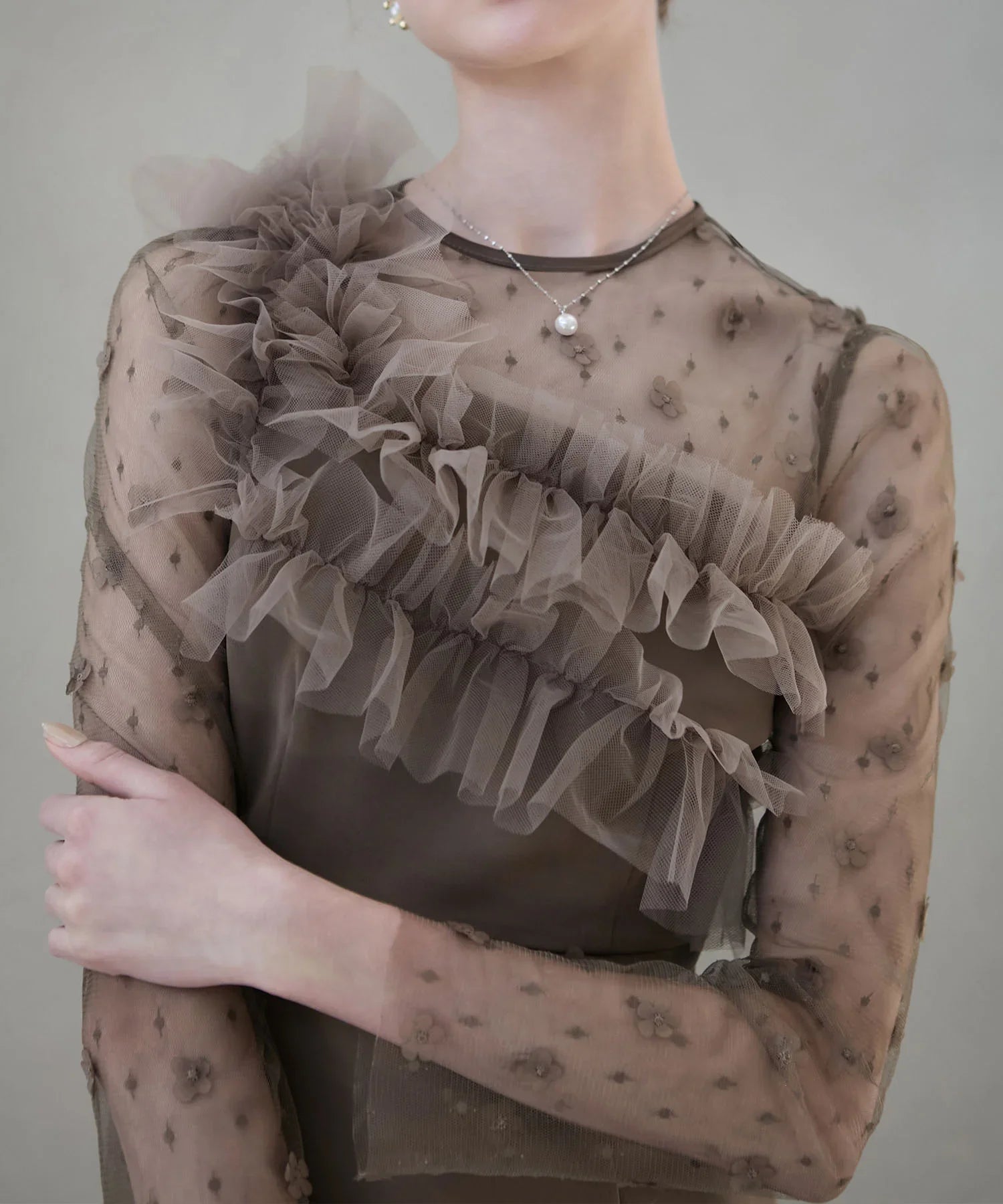 【当日発送】フラワーモチーフアシンメトリーチュールマーメイドワンピースドレス