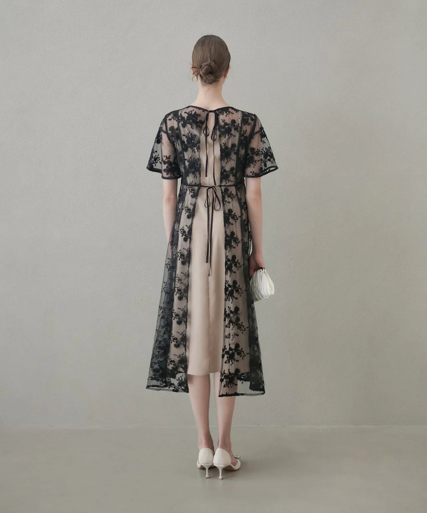 [Same-day shipping] Floral back ribbon dress set-up dress