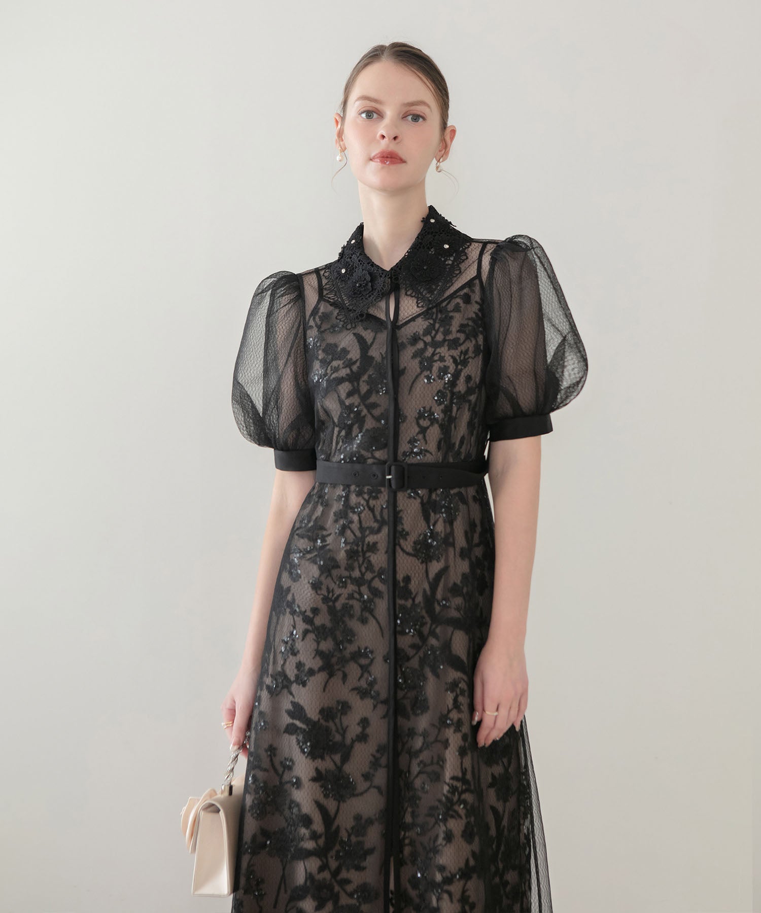 【当日発送】フラワーレースカラーチュールレイヤードキャミワンピースAラインドレス