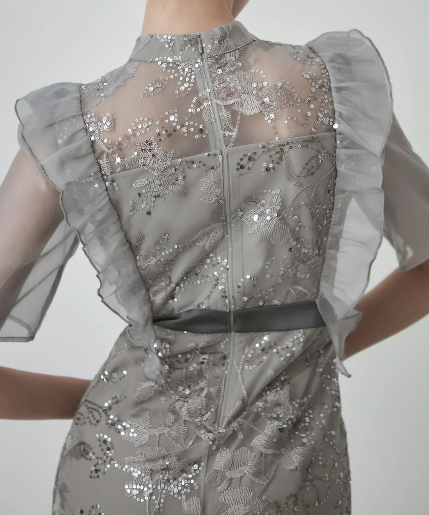 【当日発送】フラワースパンコールシアーフリルIラインワンピースドレス