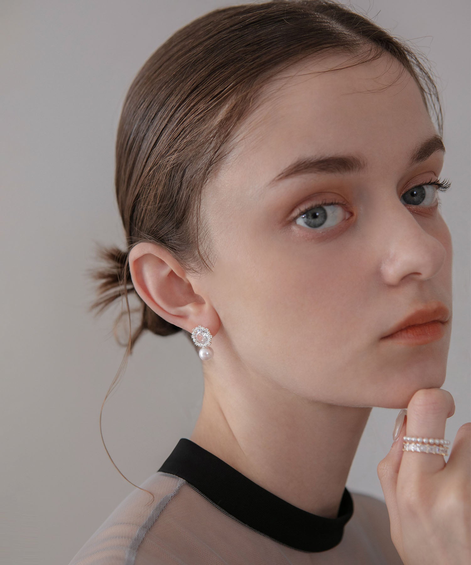 【当日発送】パールラウンドビジューピアス