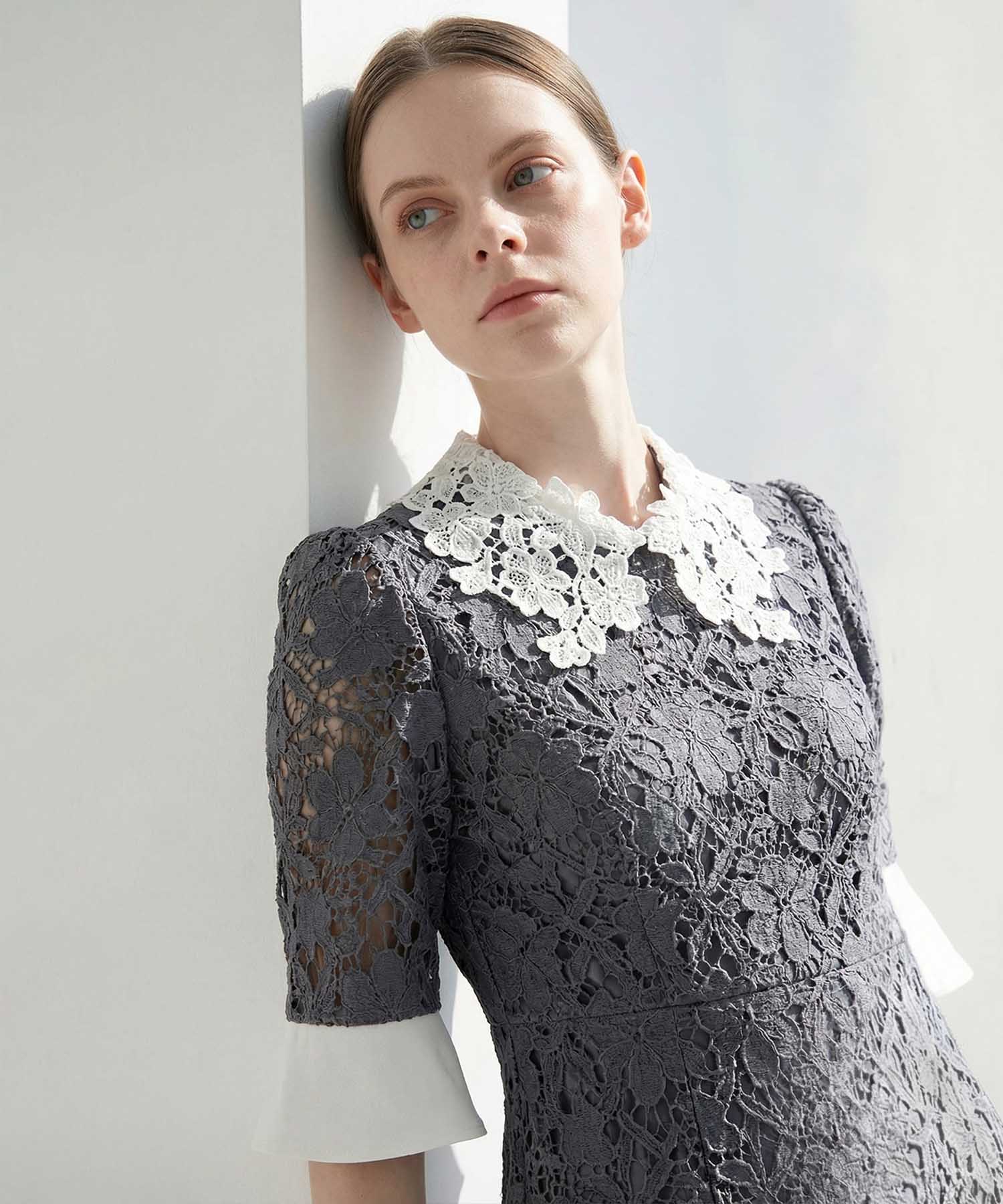 [Same-day shipping] Floral lace collar sequin A-line dress