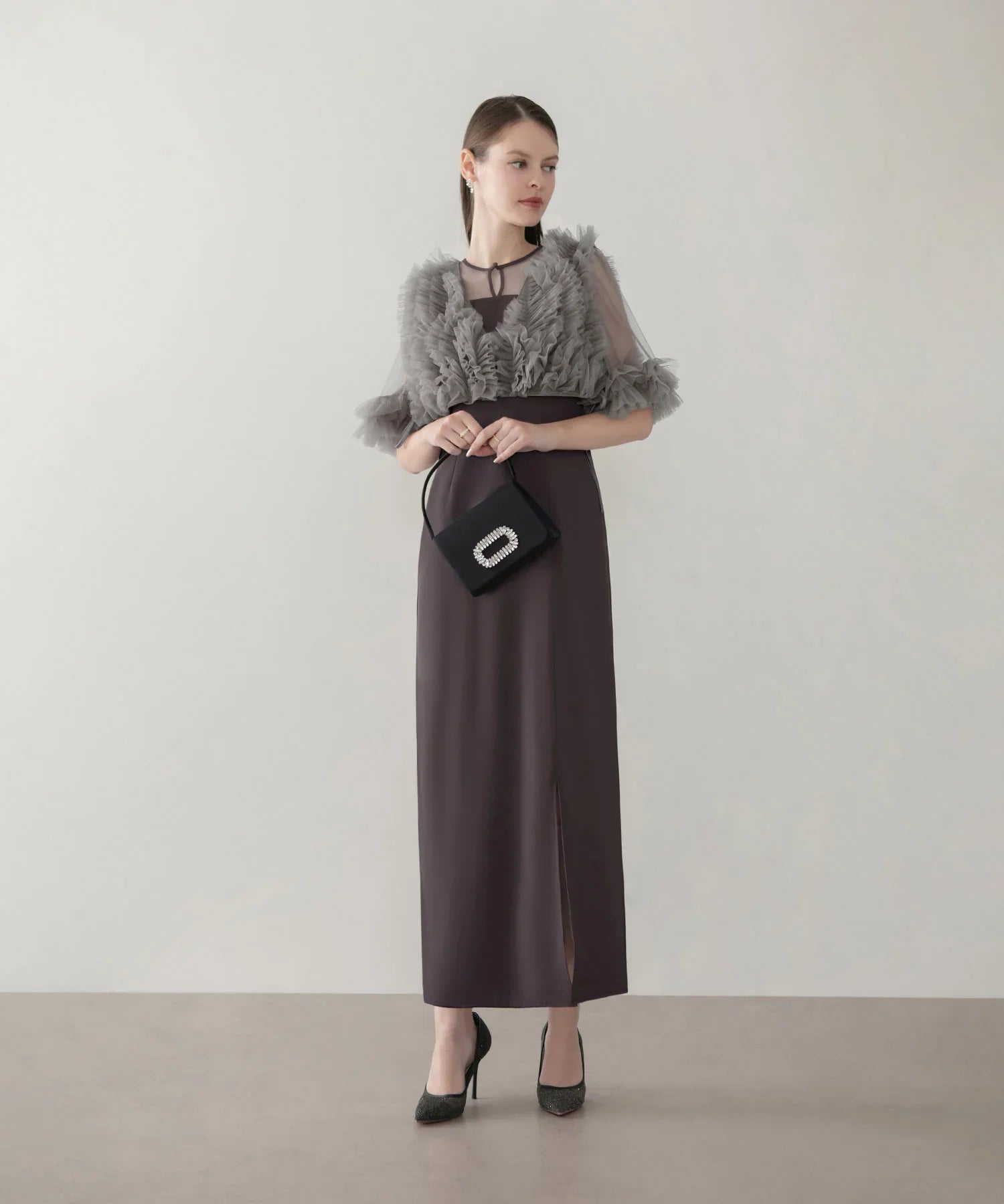 【COMING SOON】チュールフリルビスチェIラインワンピースドレス