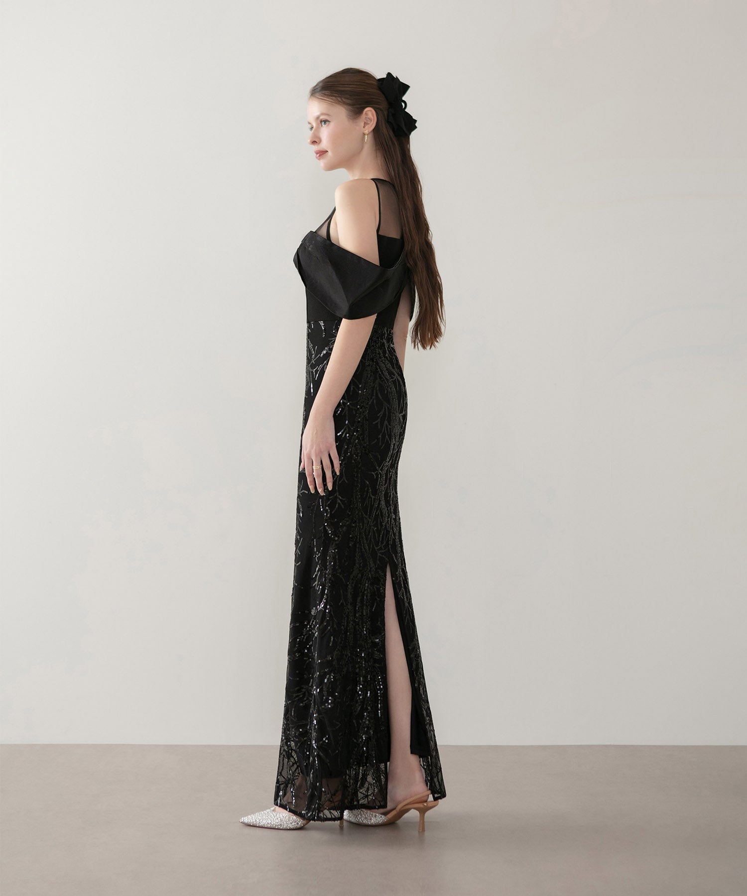 LEJA LUXE】シースルーオフショルダーデザインスパンコールマーメイド