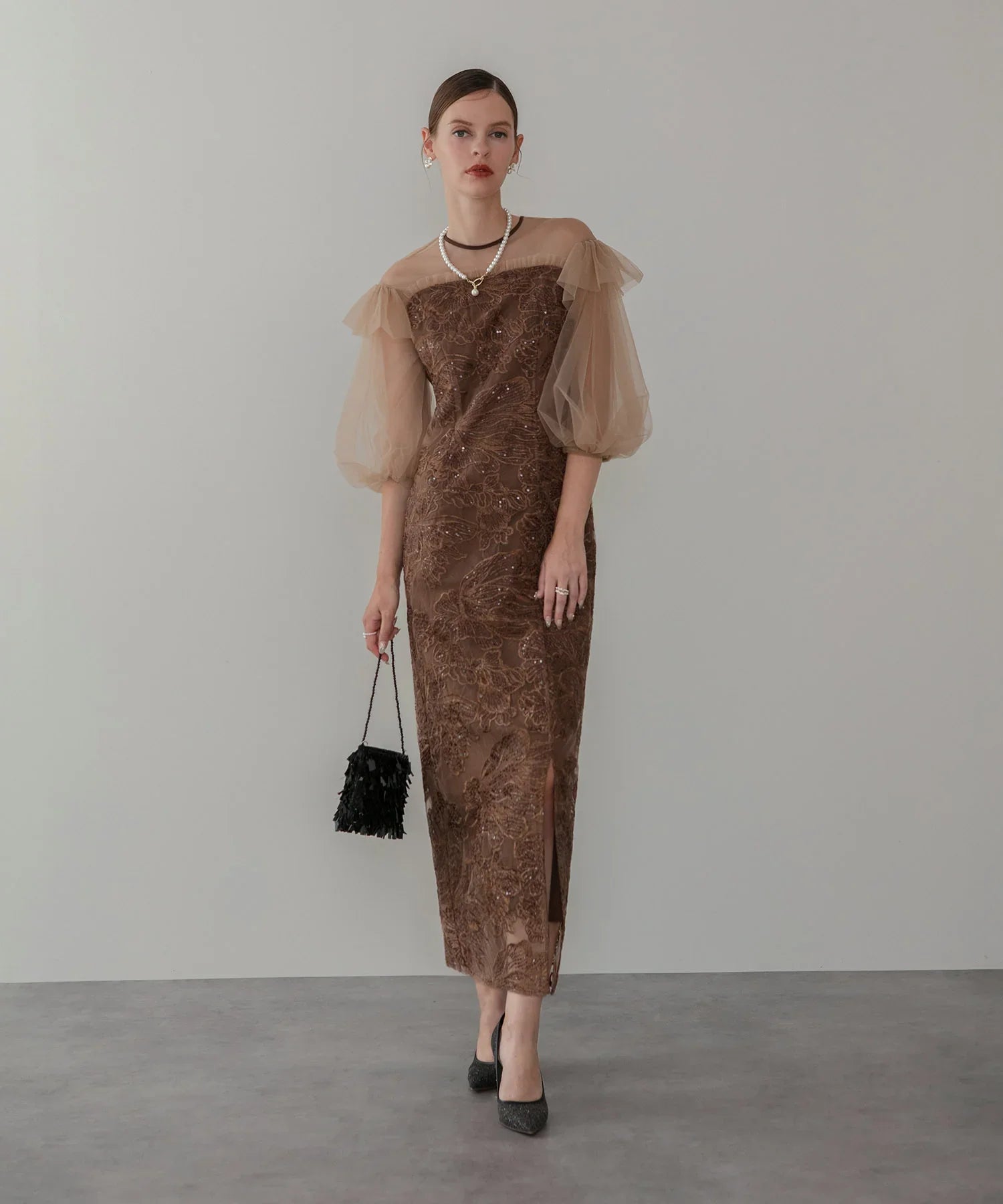 当日発送】フラワースパンコールシアーフリルスリーブIライン