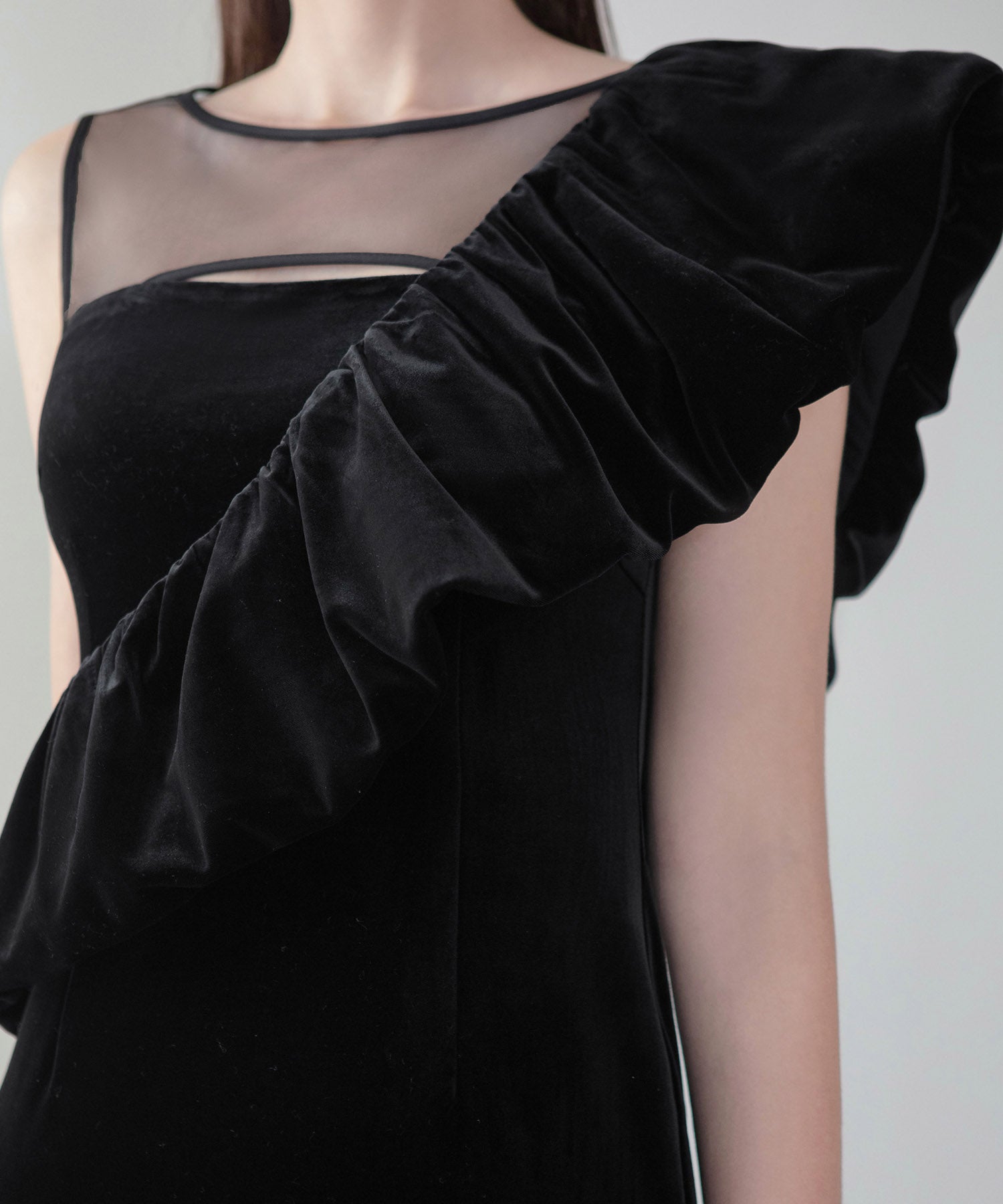 LEJA LUXE】2WAYアシンメトリーフリルベロアマーメイドドレス