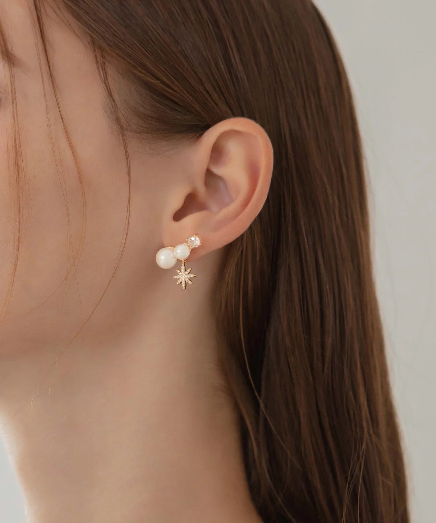【当日発送】エレガントパールスタービジューデザインピアス
