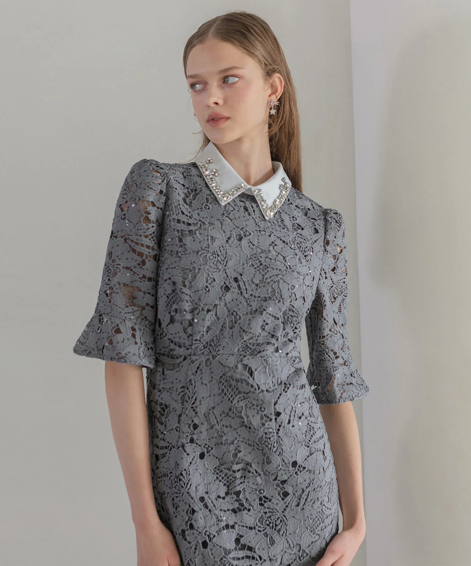 【当日発送】ビジューカラーフラワーフリルマーメイドワンピースドレス