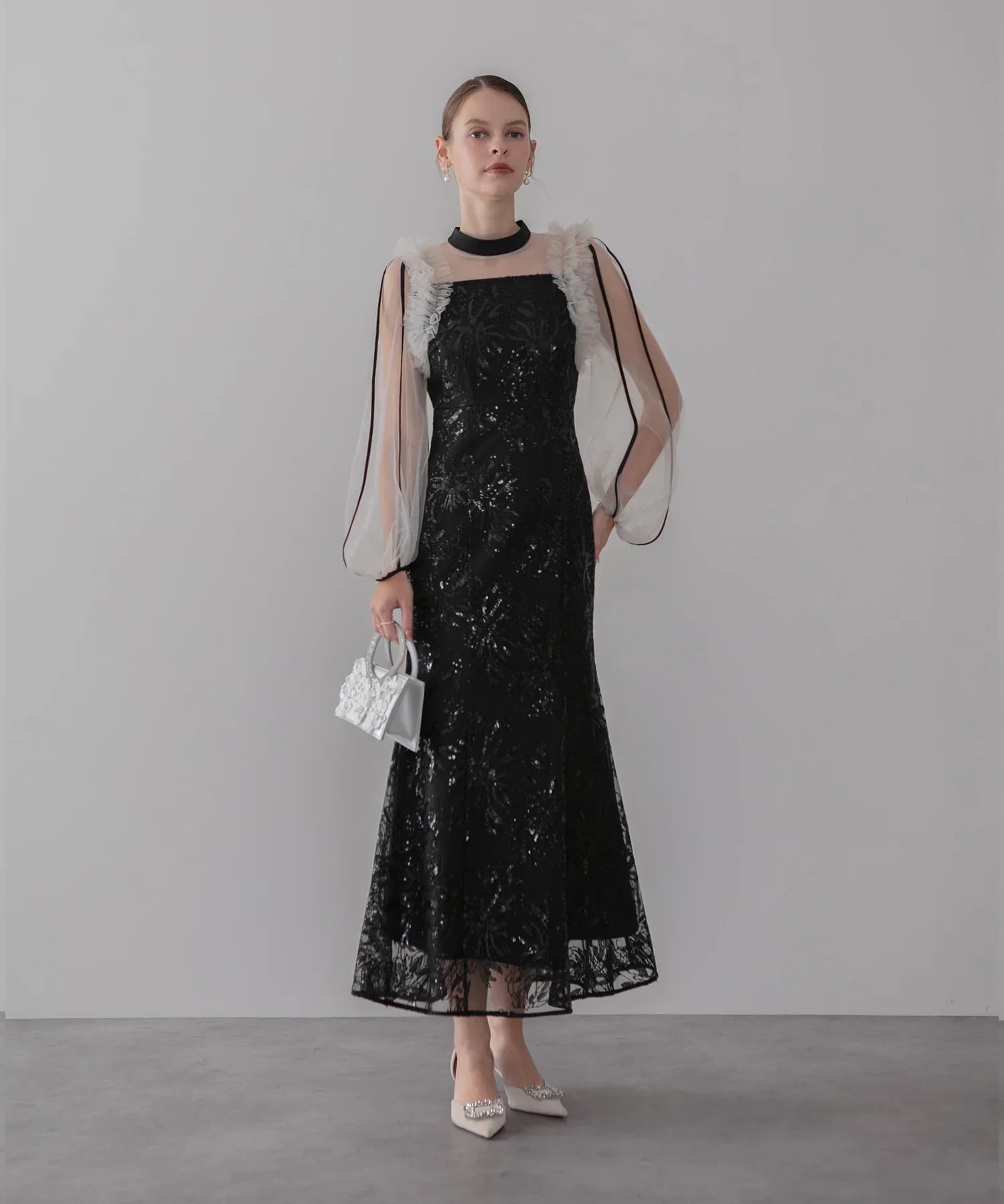 COMING SOON】フラワースパンコールチュールフリルロングスリーブ