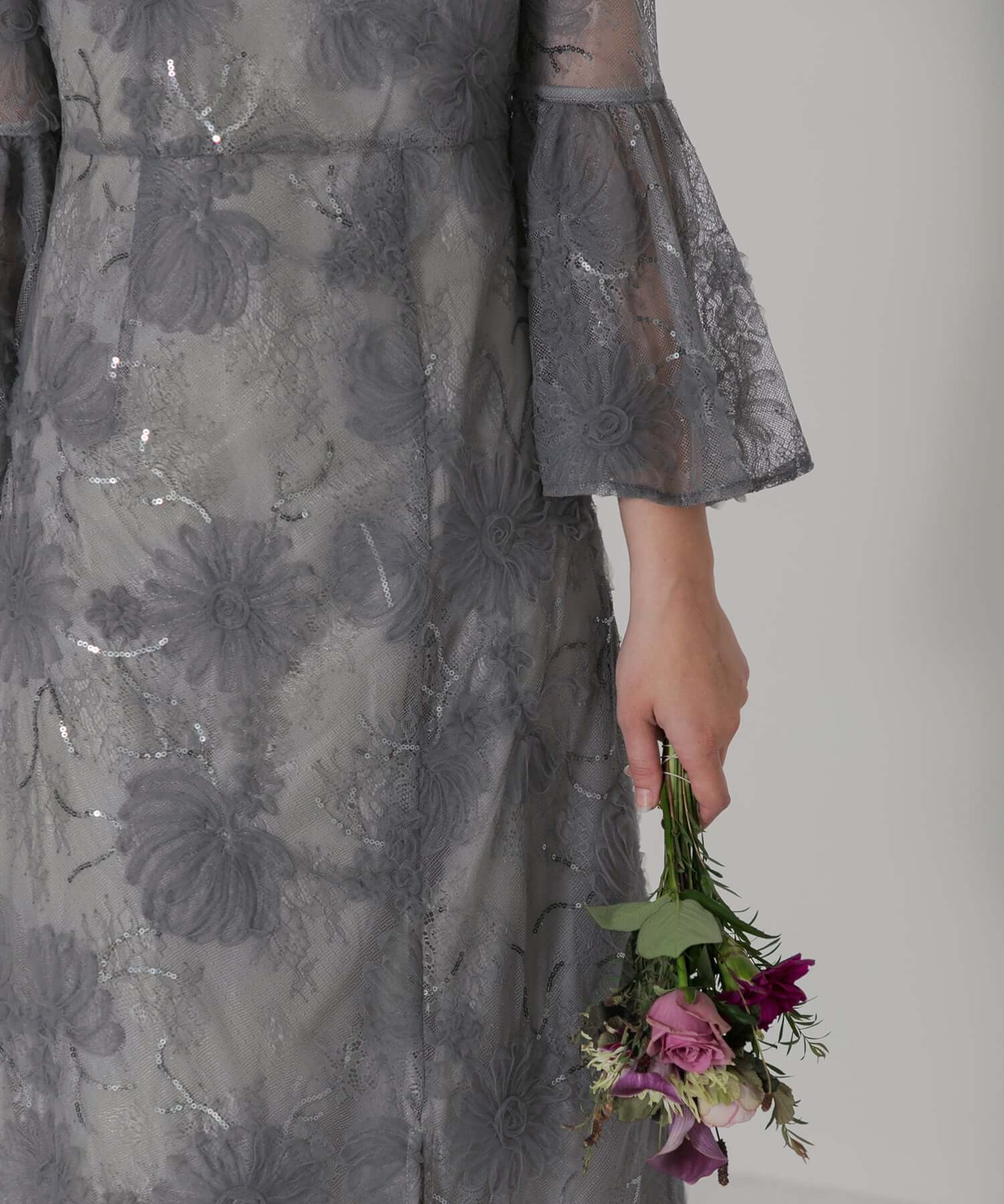 レディース ワンピース ロングスカート 花柄 透け スパンコールワンカラー素材
