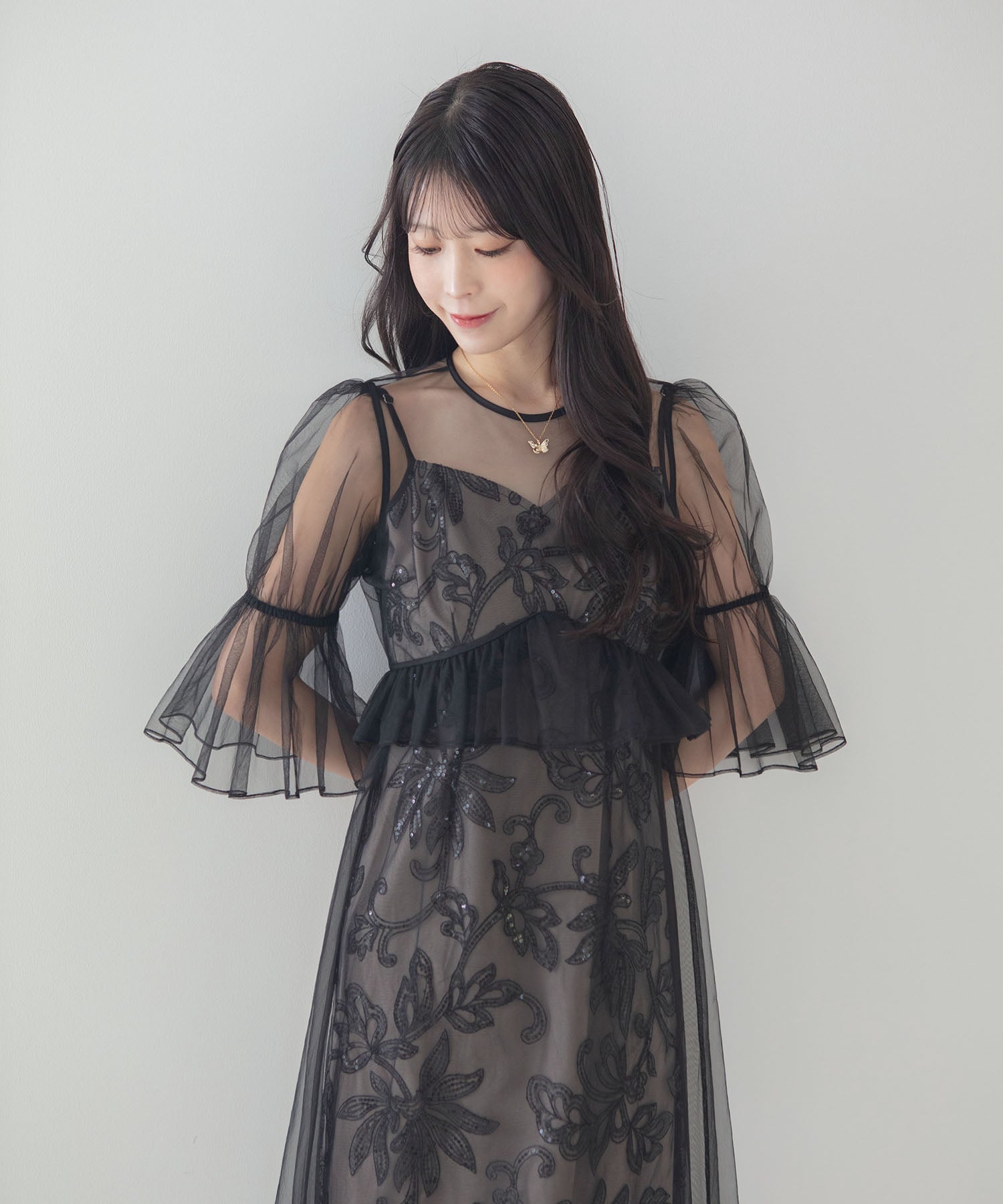 【COMING SOON】フラワースパンコールチュールシアーワンピースキャミワンピースドレス