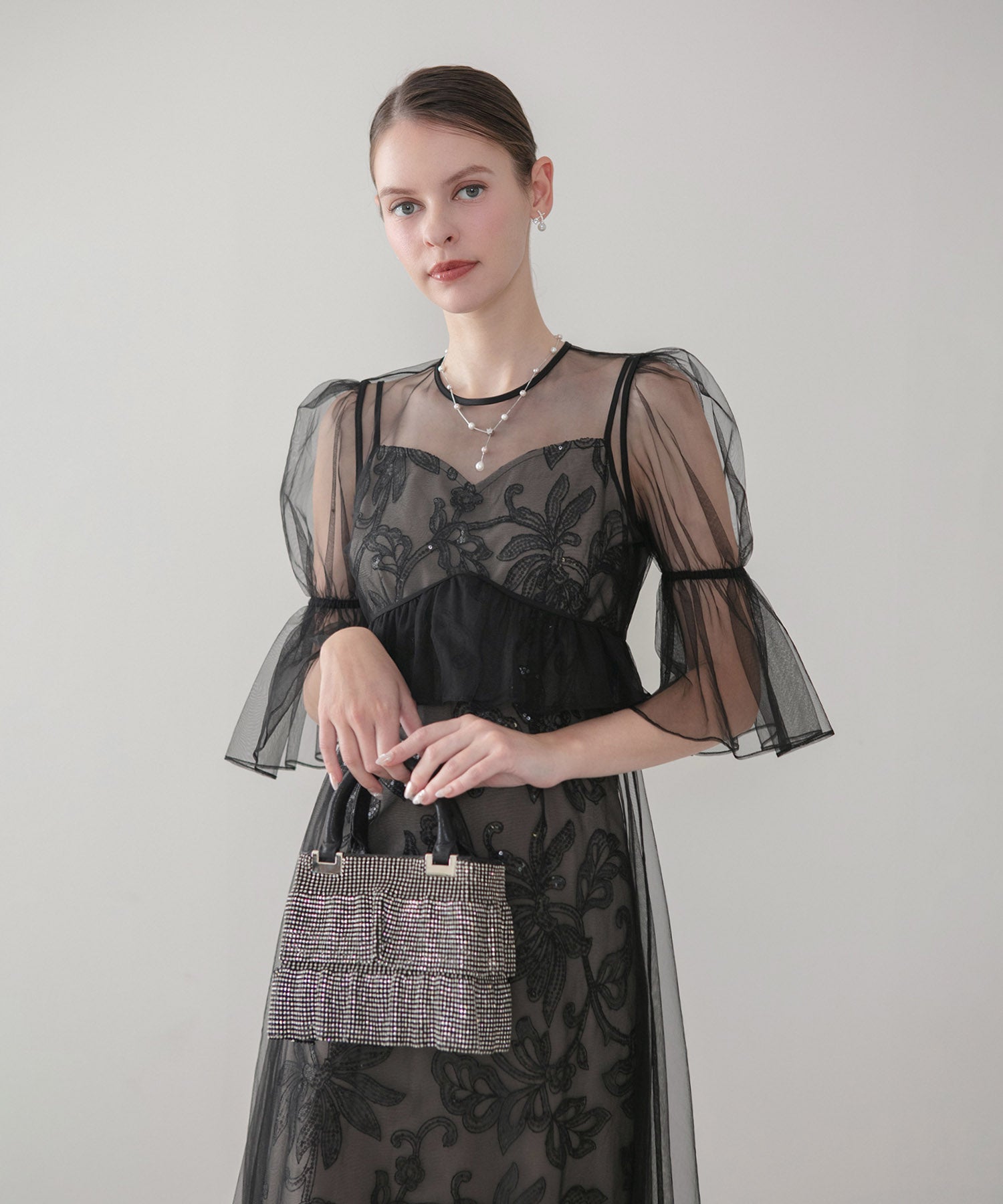 【COMING SOON】フラワースパンコールチュールシアーワンピースキャミワンピースドレス