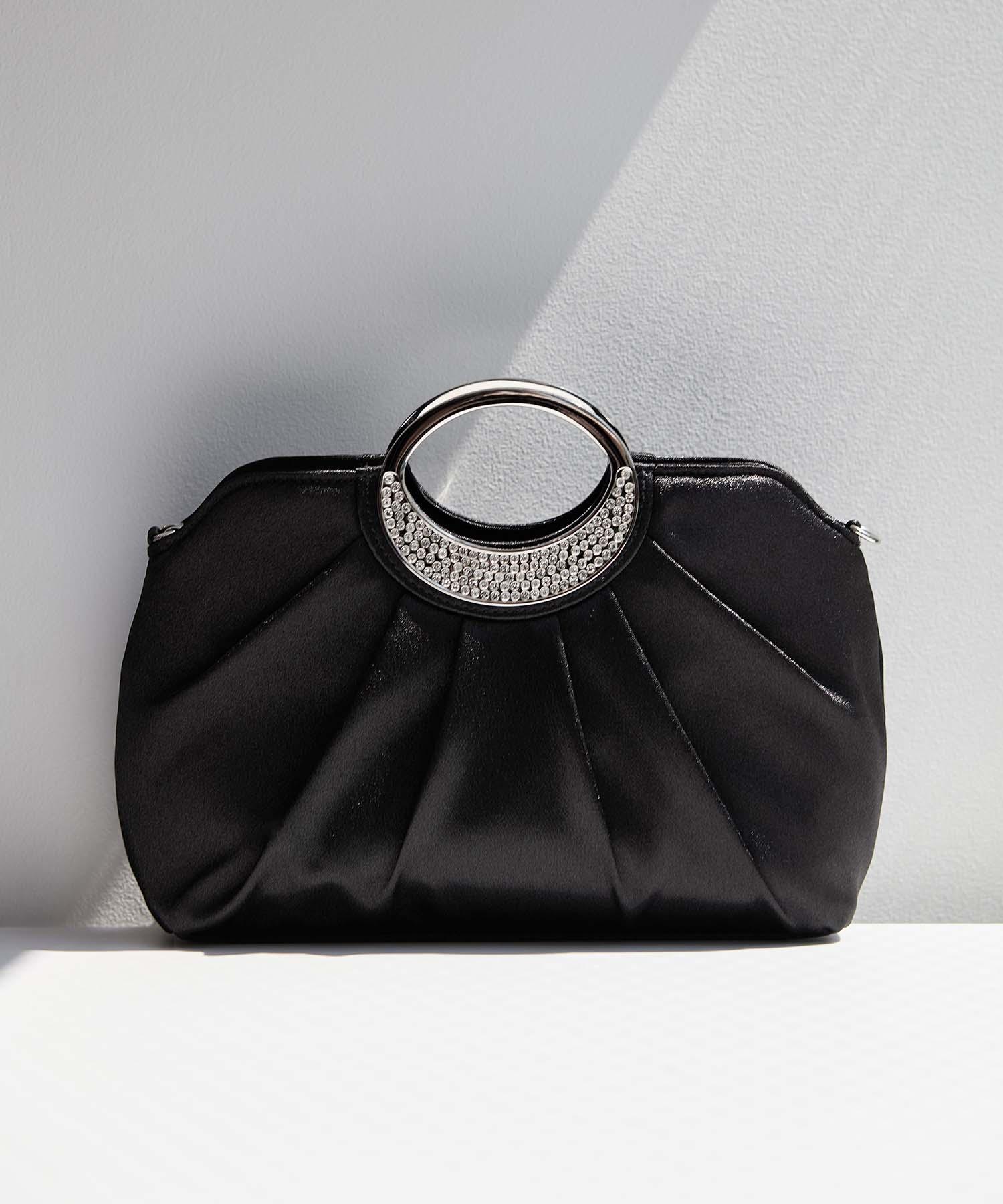 【一部当日発送】サテンプリーツリングハンドル2WAYクラッチバッグ