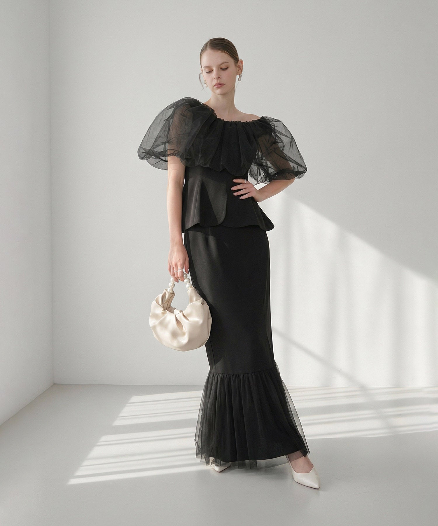 【当日発送】シアーチュールオフショルセットアップドレス