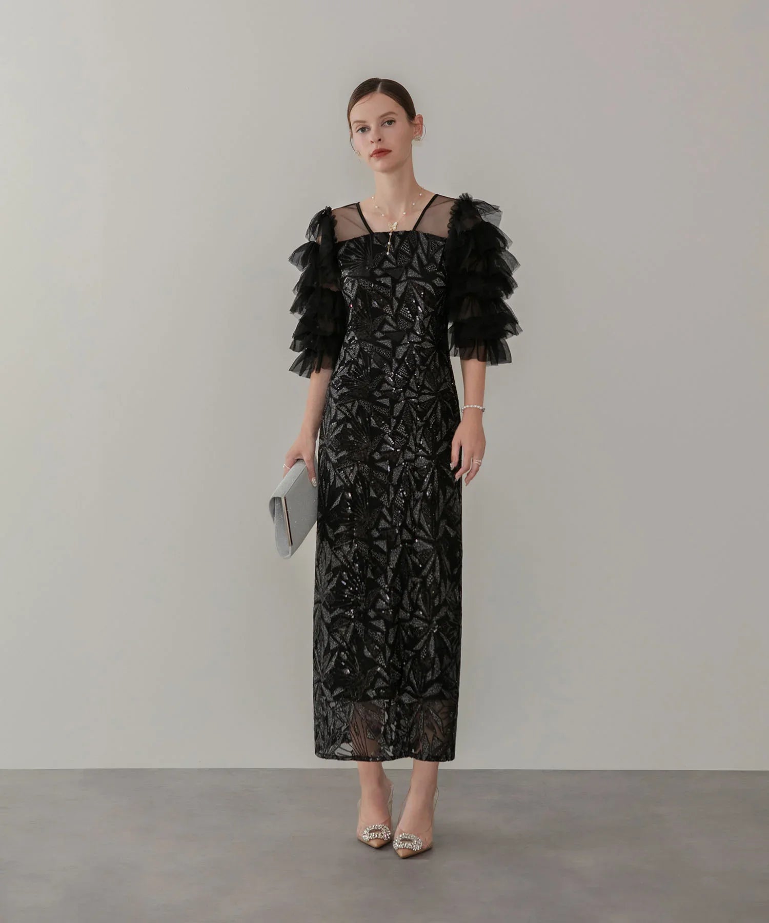 LEJA ブラック　Aライン　パーティードレス　スパンコール　黒 新作パーティードレス特集｜ブラックドレスとコーデ | TikTok